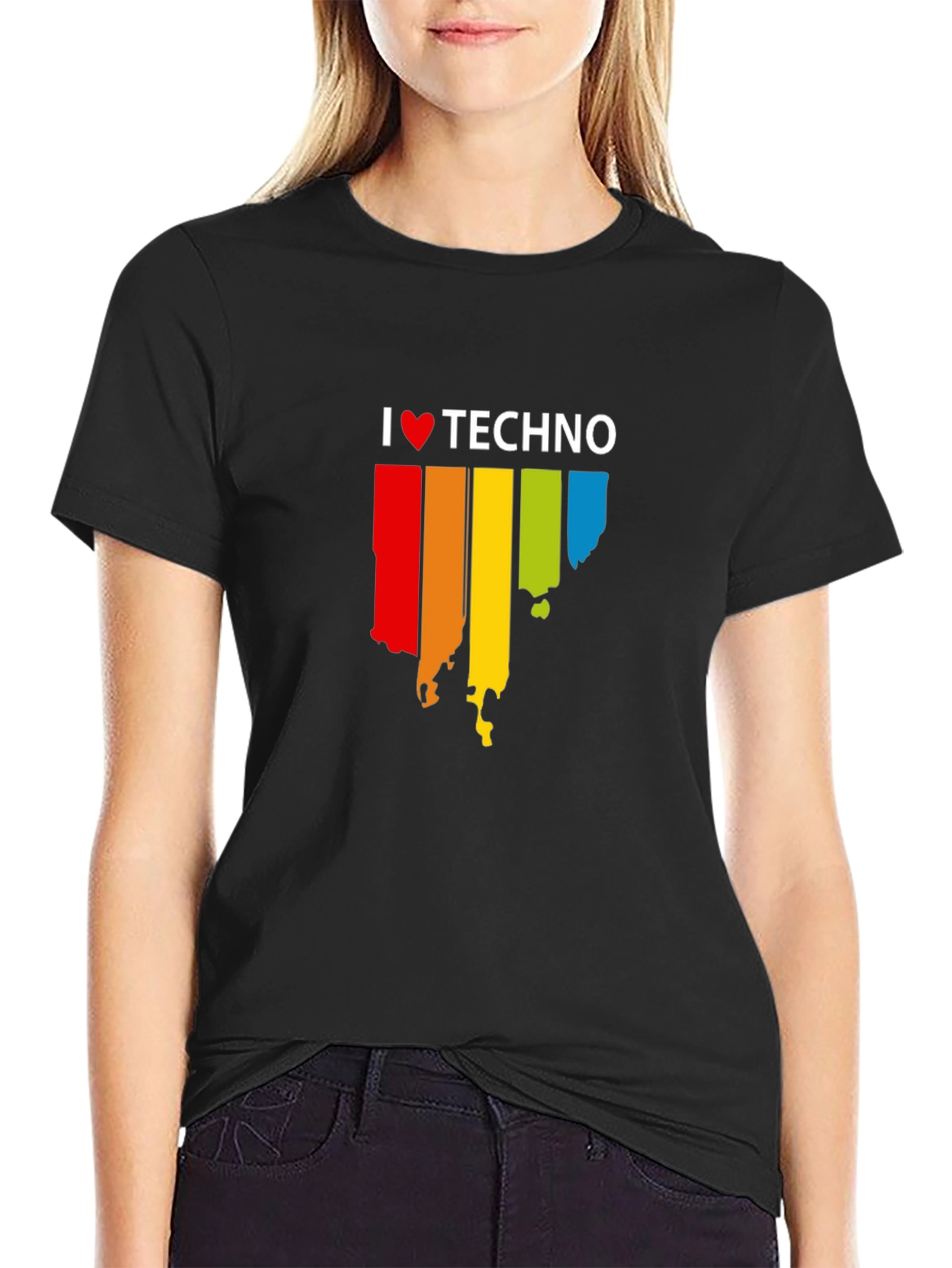 Black I Love Techno Graphic Black T-Shirt view 2