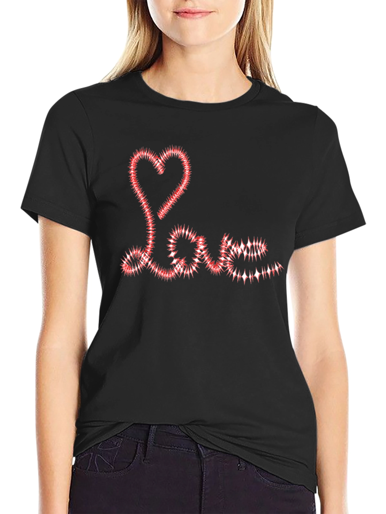 Black Love Heart Graphic Black T-Shirt view 2