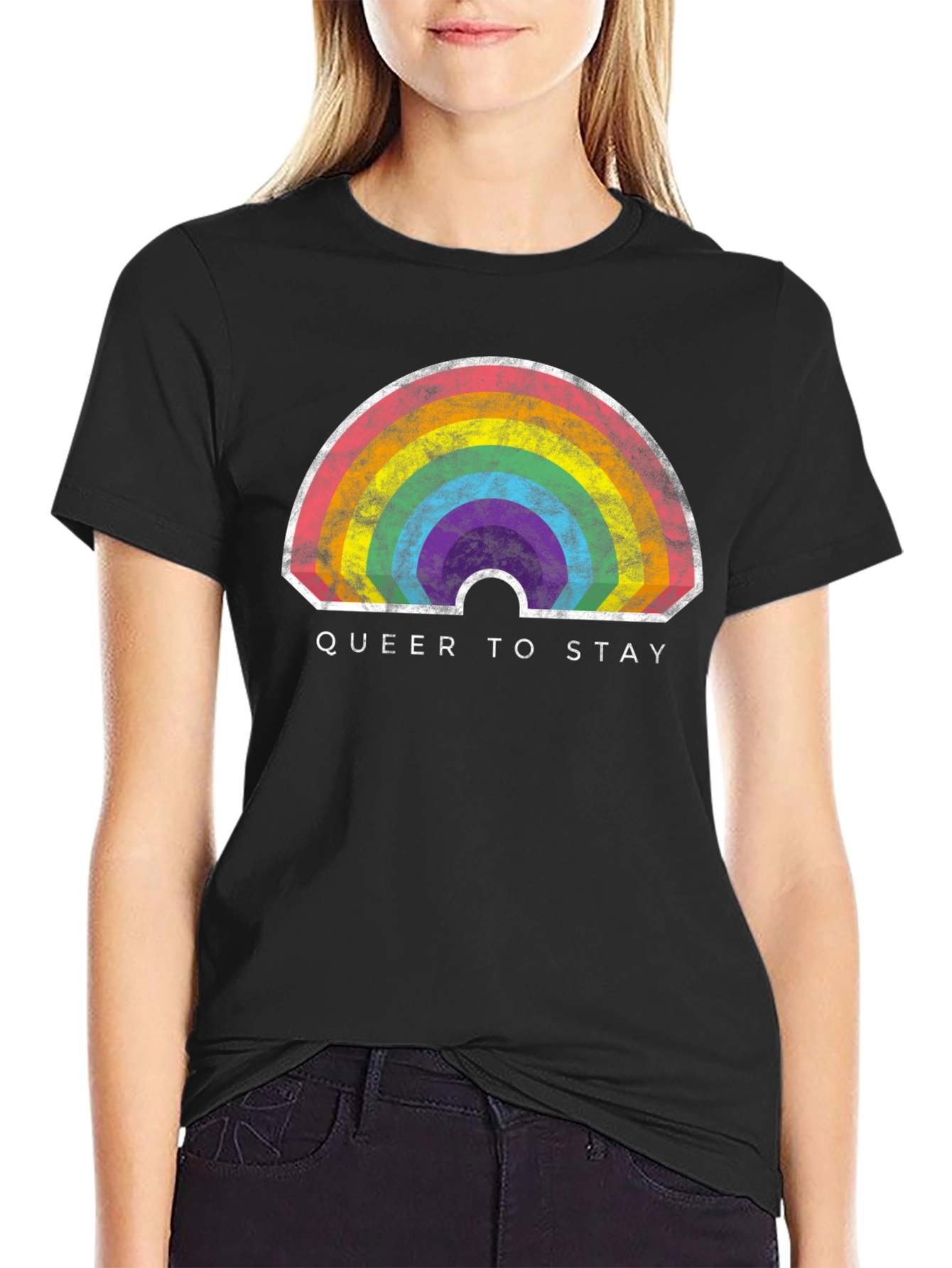 Black Queer to Stay Rainbow Graphic Tee view 2