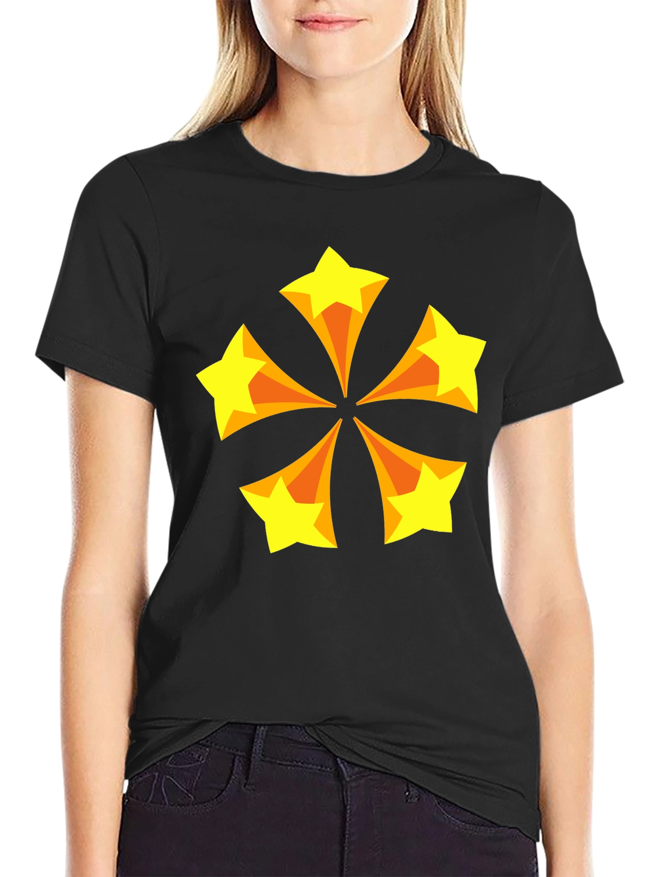 Black Retro Starburst Graphic Tee - Black Cotton Blend T-Shirt view 2