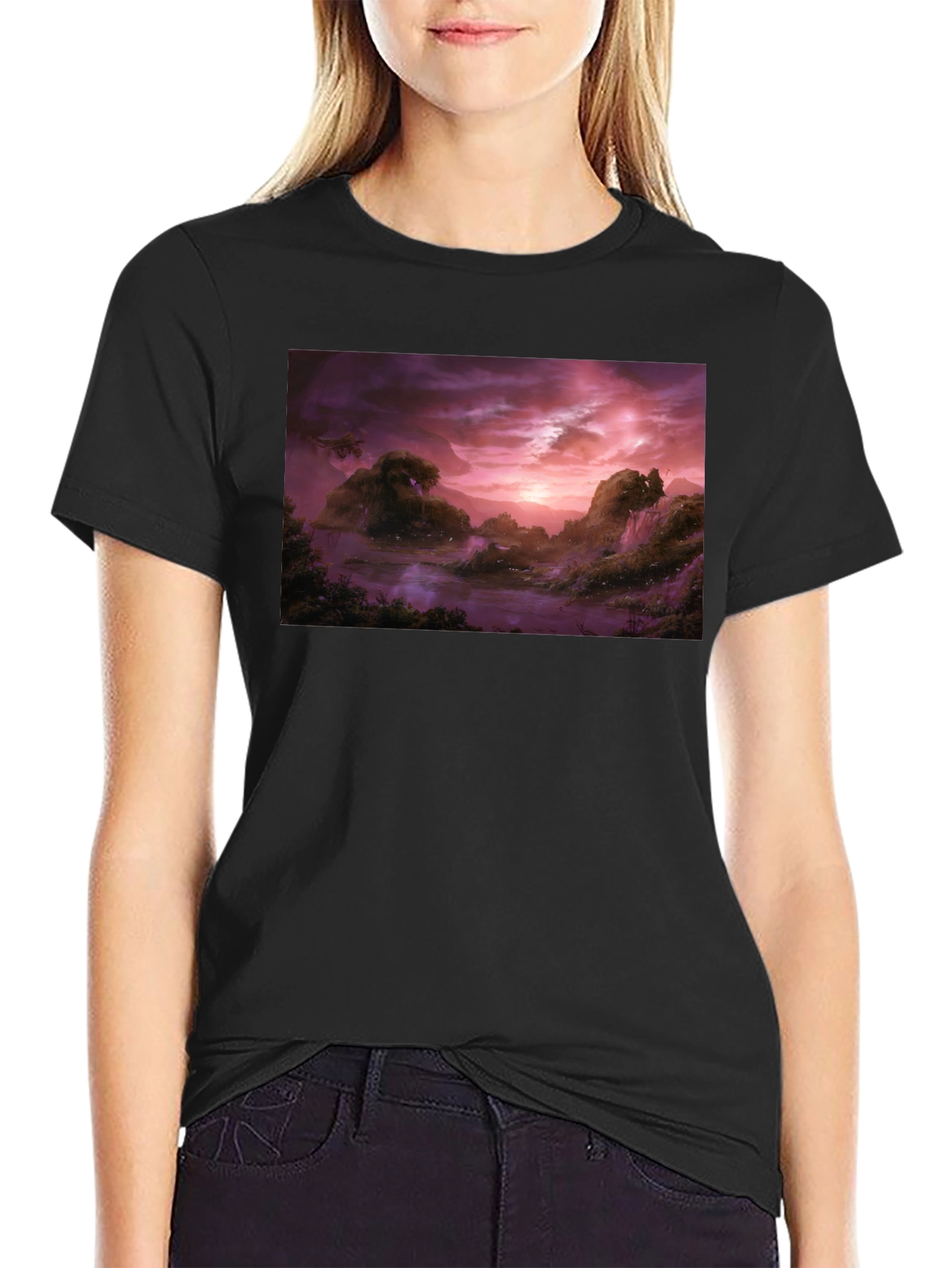 Black Mystic Landscape Graphic Tee - Black Cotton Blend view 2