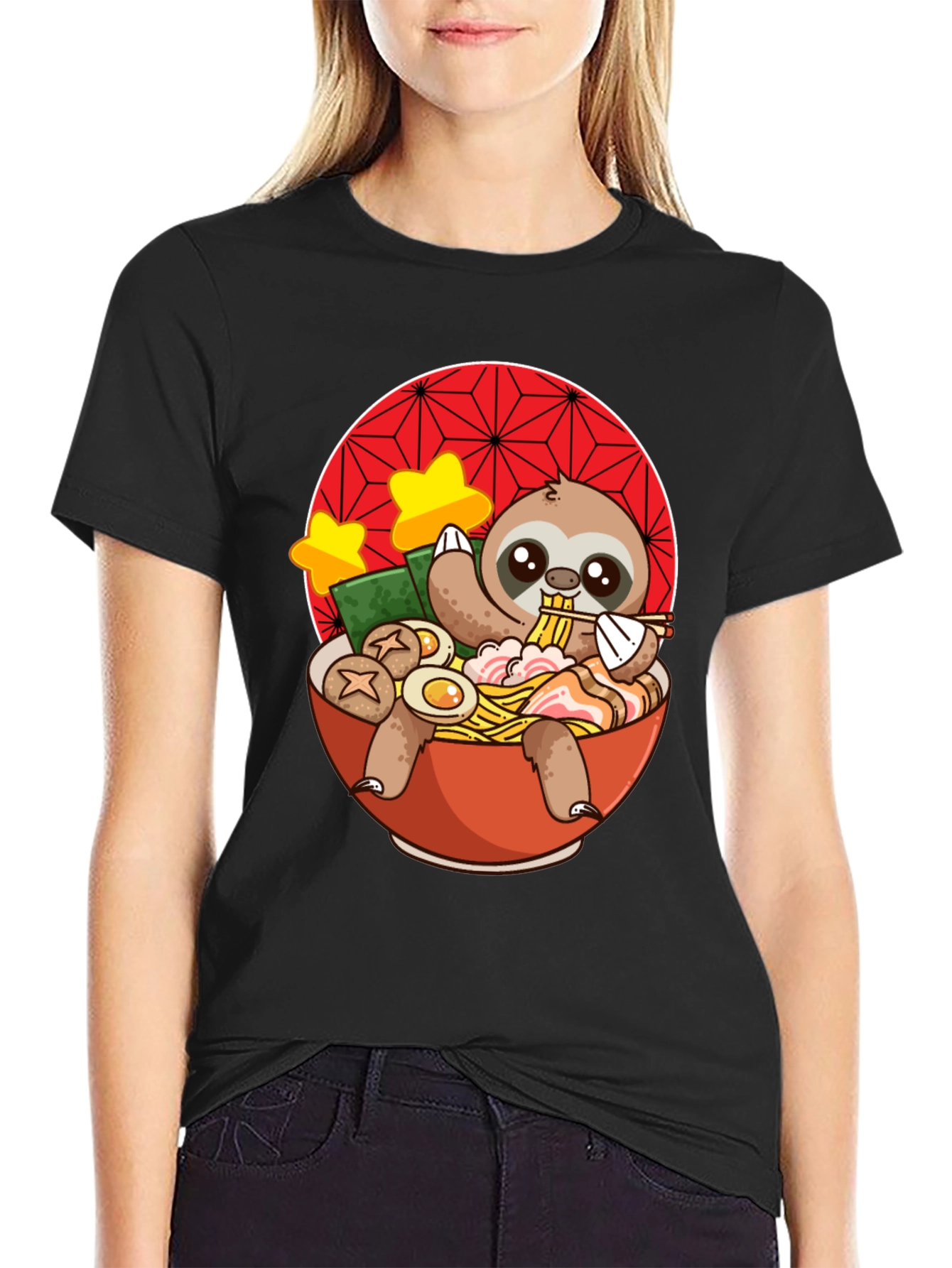 Black Sloth Ramen T-Shirt - Cute Japanese Noodles view 2