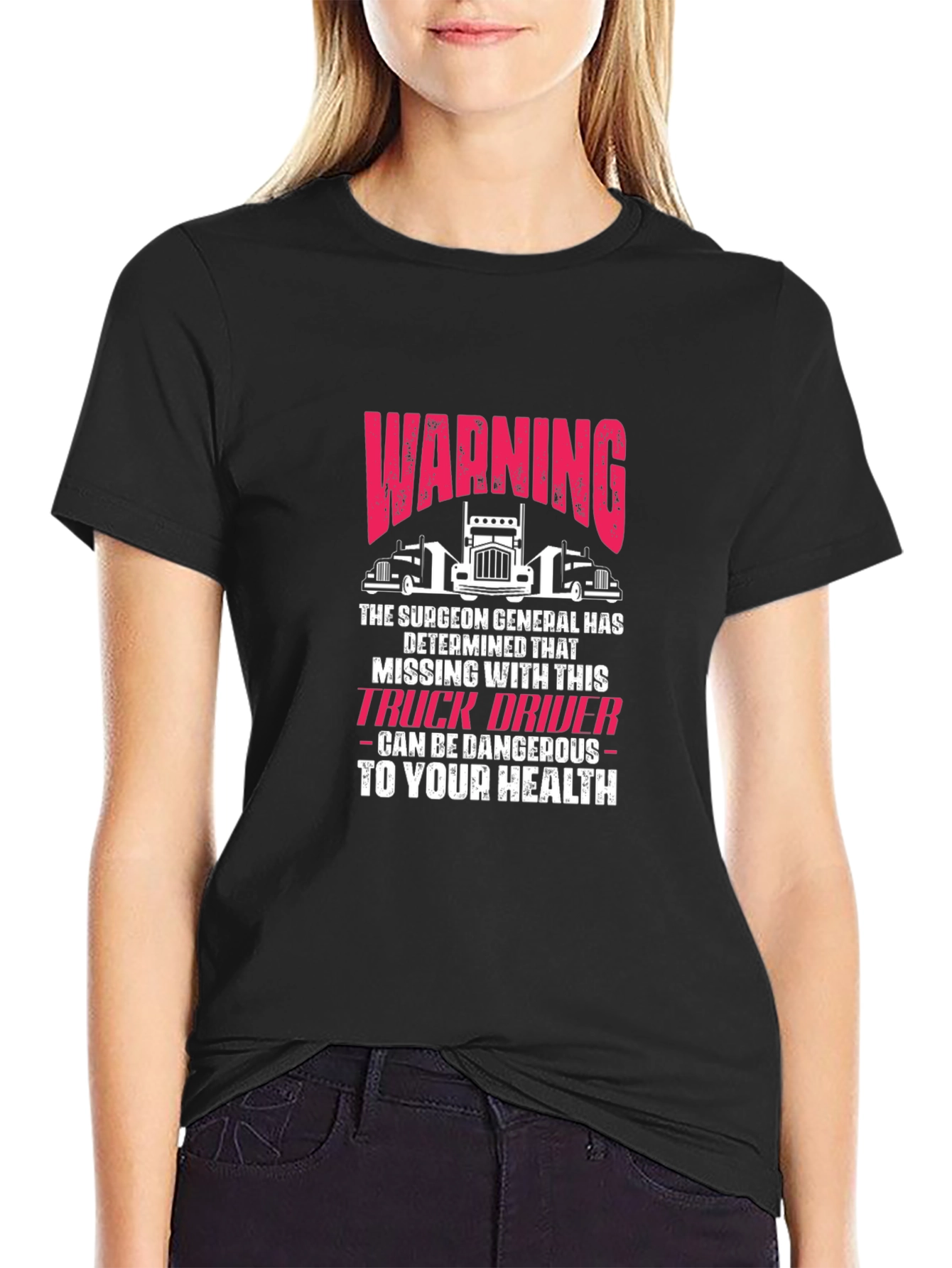 Black Warning Truck Driver T-Shirt Funny Novelty Graphic Tee view 2