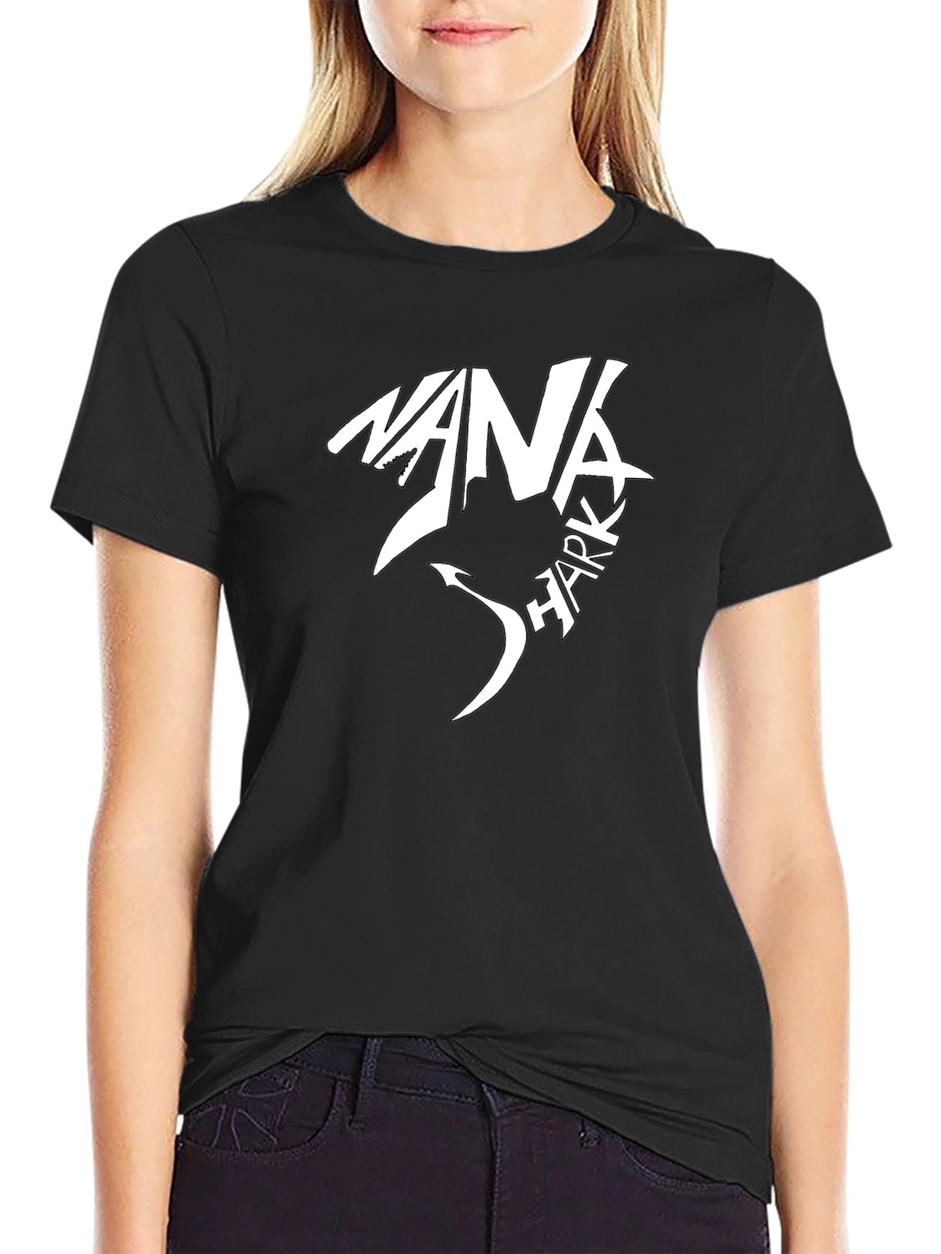 Black Nana Shark T-Shirt - Novelty Graphic Tee view 2