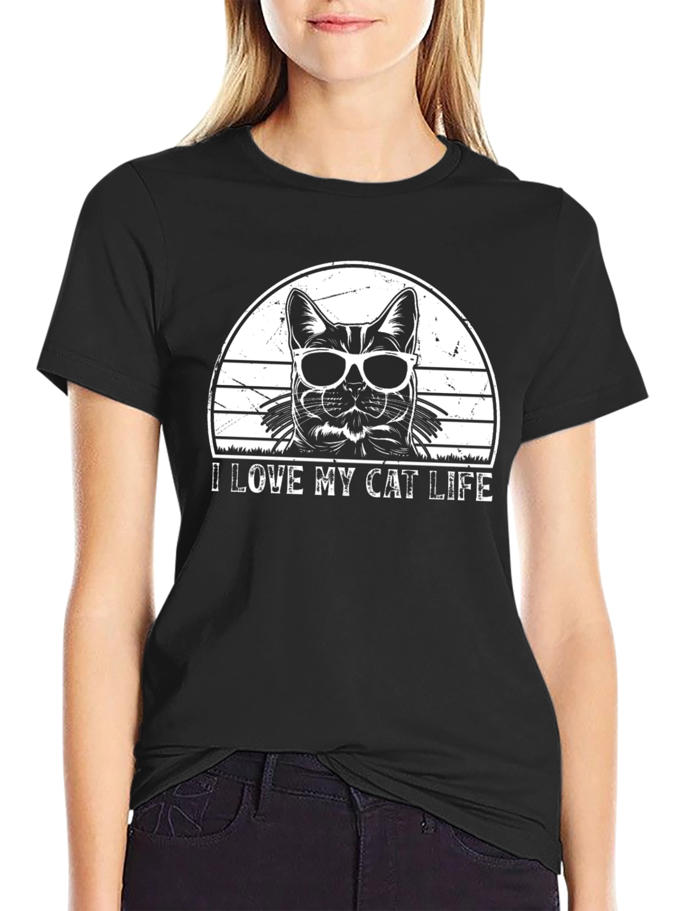 Black I Love My Cat Life Black T-Shirt view 2