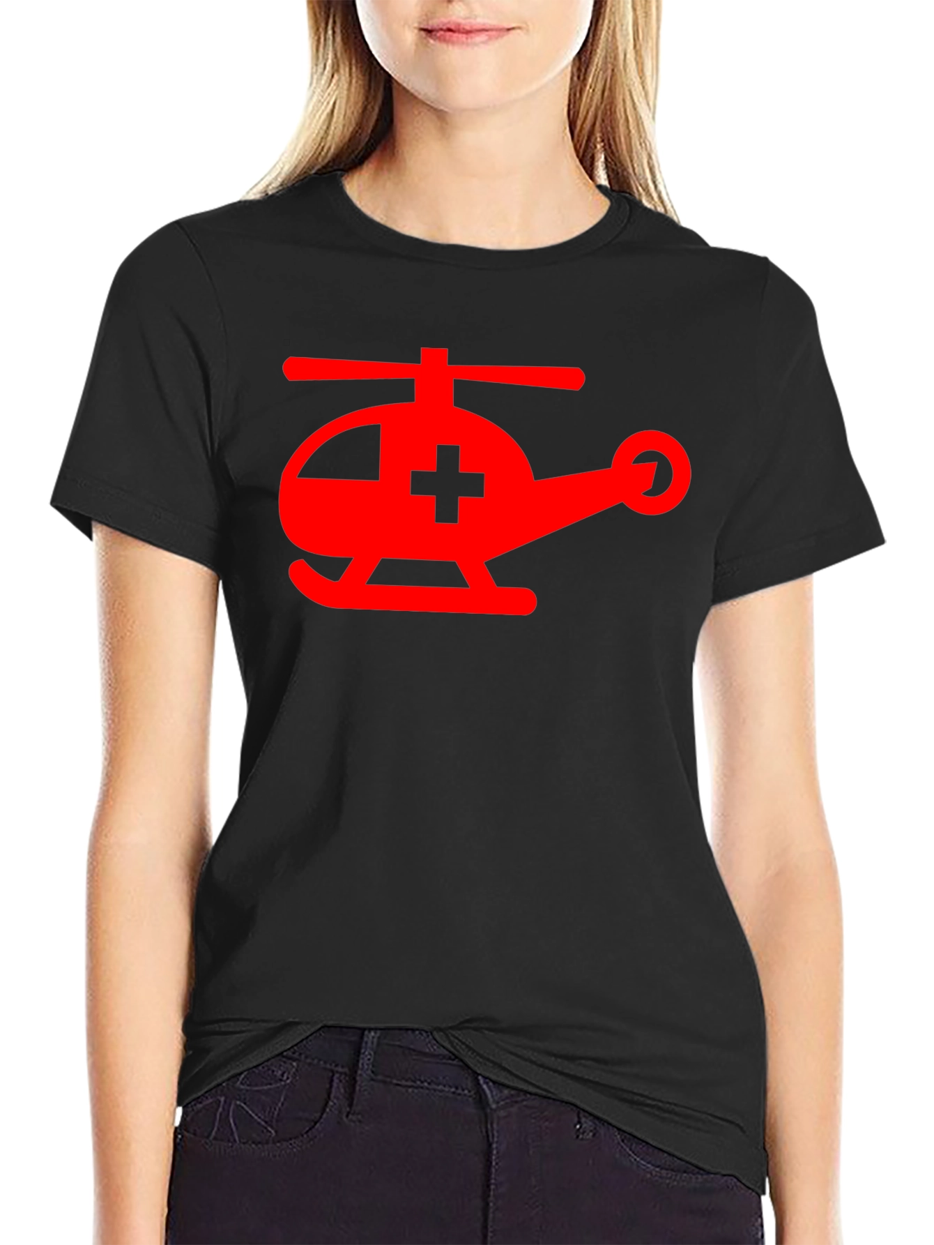 Black Medical Helicopter Graphic Tee - Black Cotton Comfort view 2