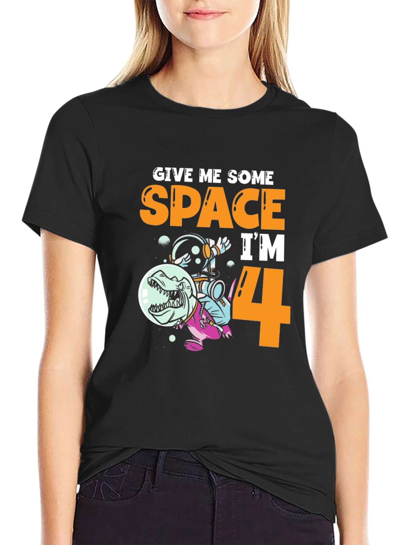 Black Give Me Some Space I'm 4 Kids T-Shirt view 2