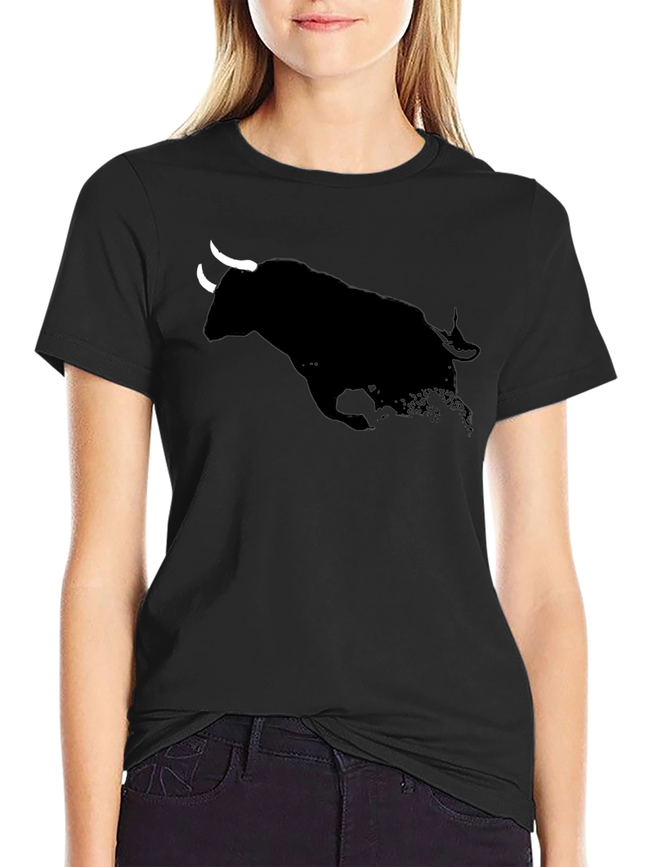Black Charging Bull Graphic Tee - Black Cotton T-Shirt view 2