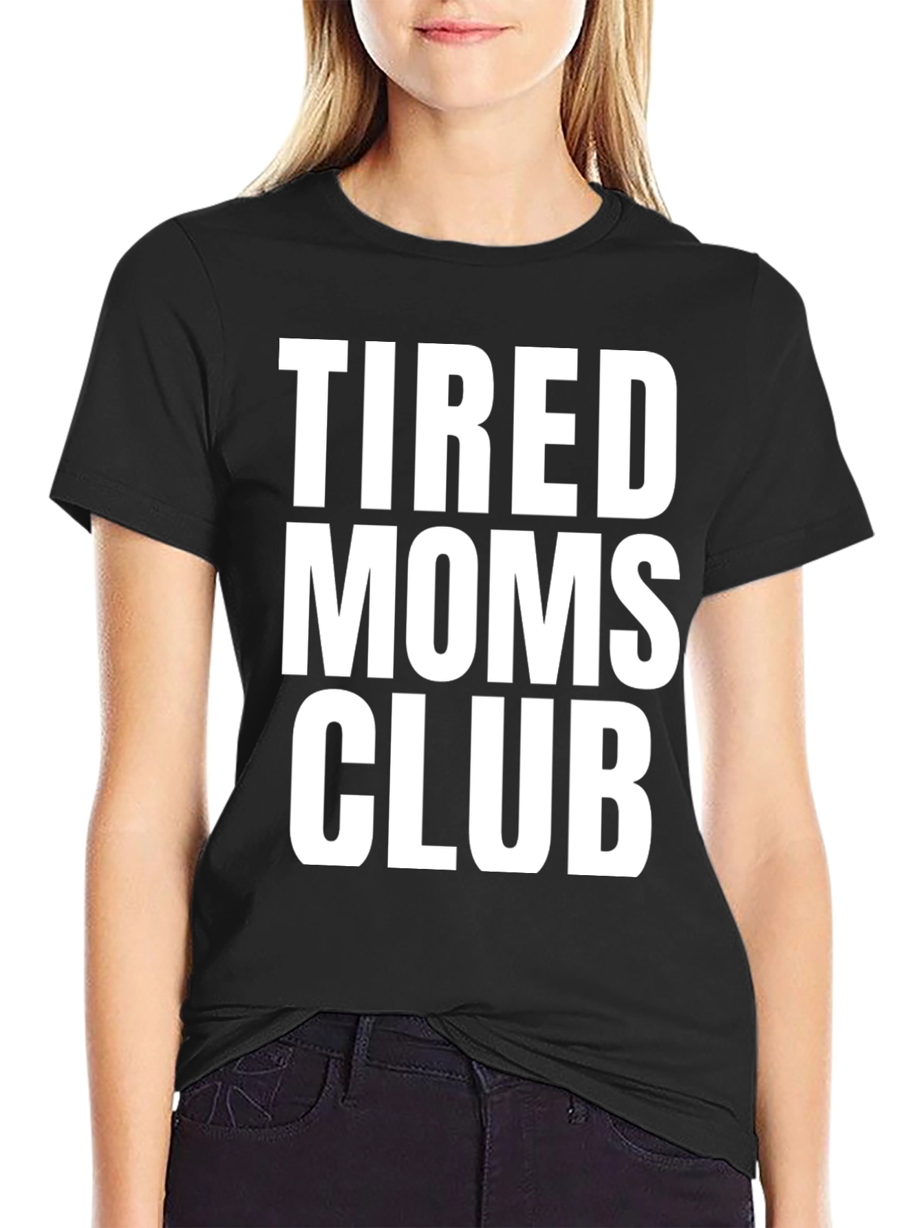 Black Tired Moms Club Tee - Comfortable Cotton Crew Neck T-Shirt view 2