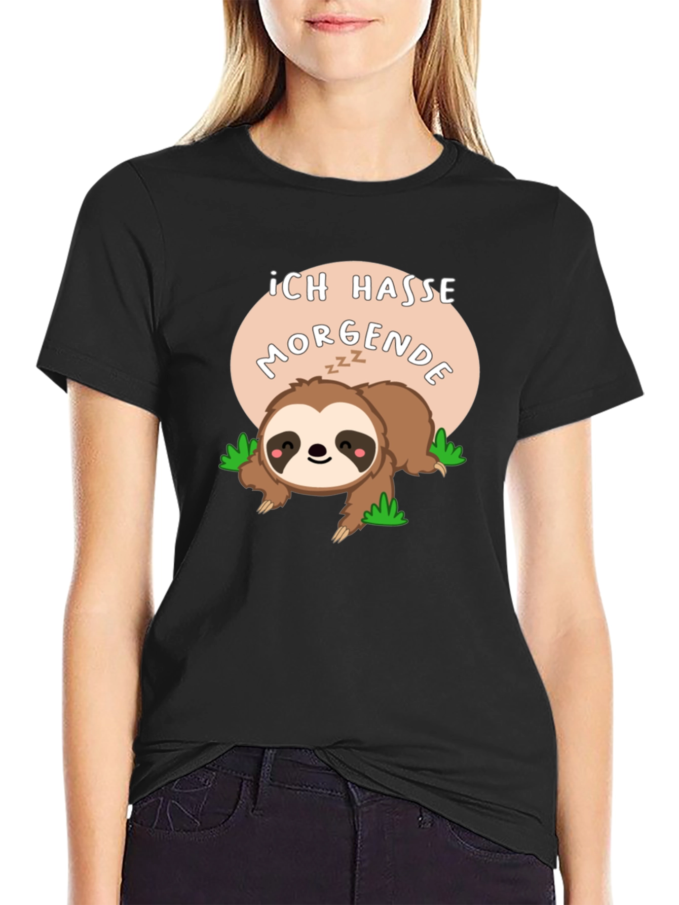 Black Ich Hasse Morgende Sloth Graphic Tee - Black view 2