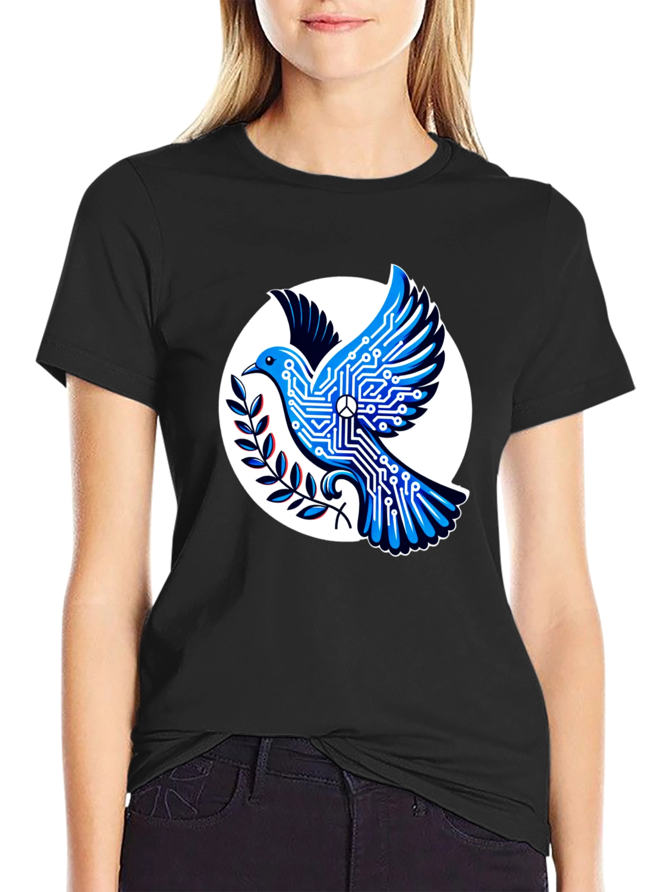 Black Tech Peace Dove Black T-Shirt view 2