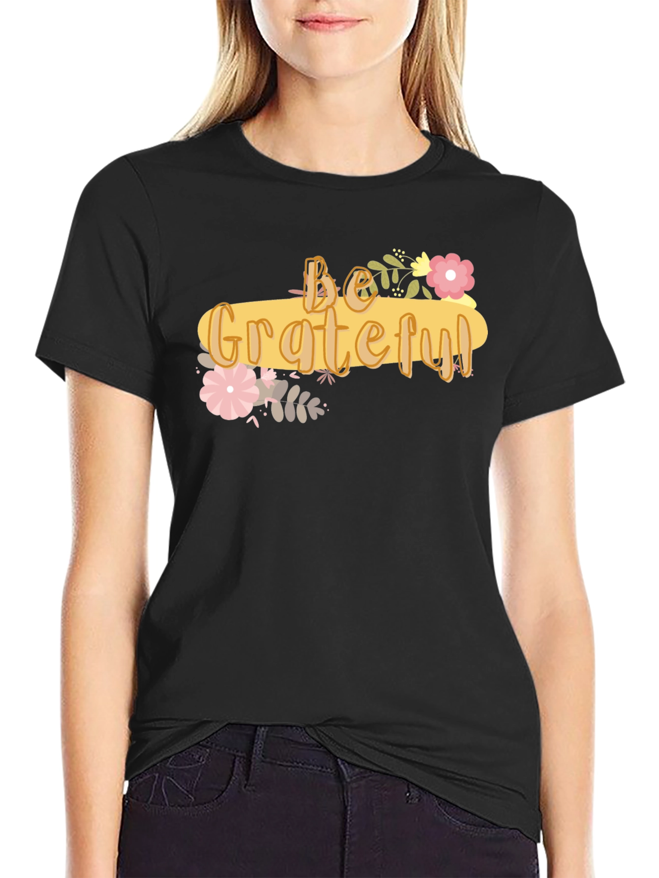 Black Be Grateful Graphic Tee - Soft Cotton Blend Shirt view 2