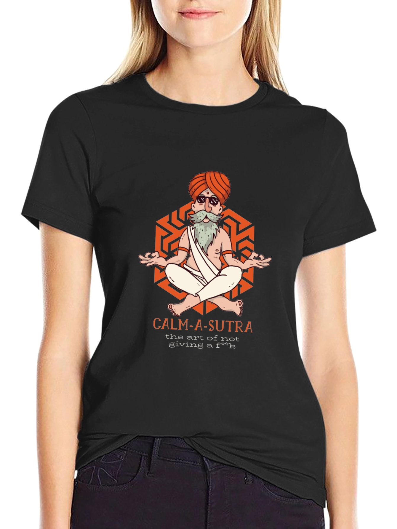 Black Calm-A-Sutra Graphic T-Shirt - Yoga Meditation Humor view 2