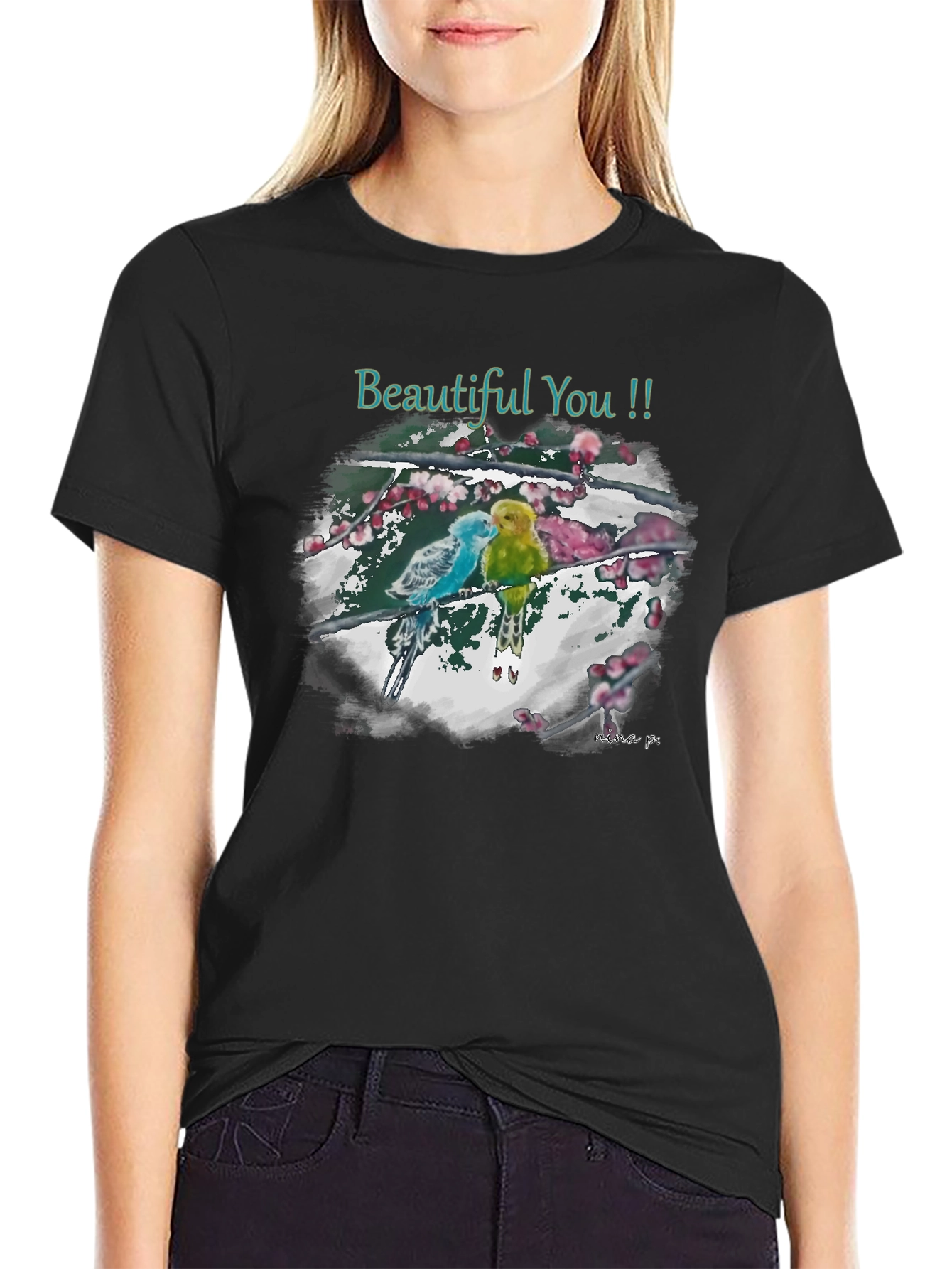 Black Beautiful You Bird Art T-Shirt view 2