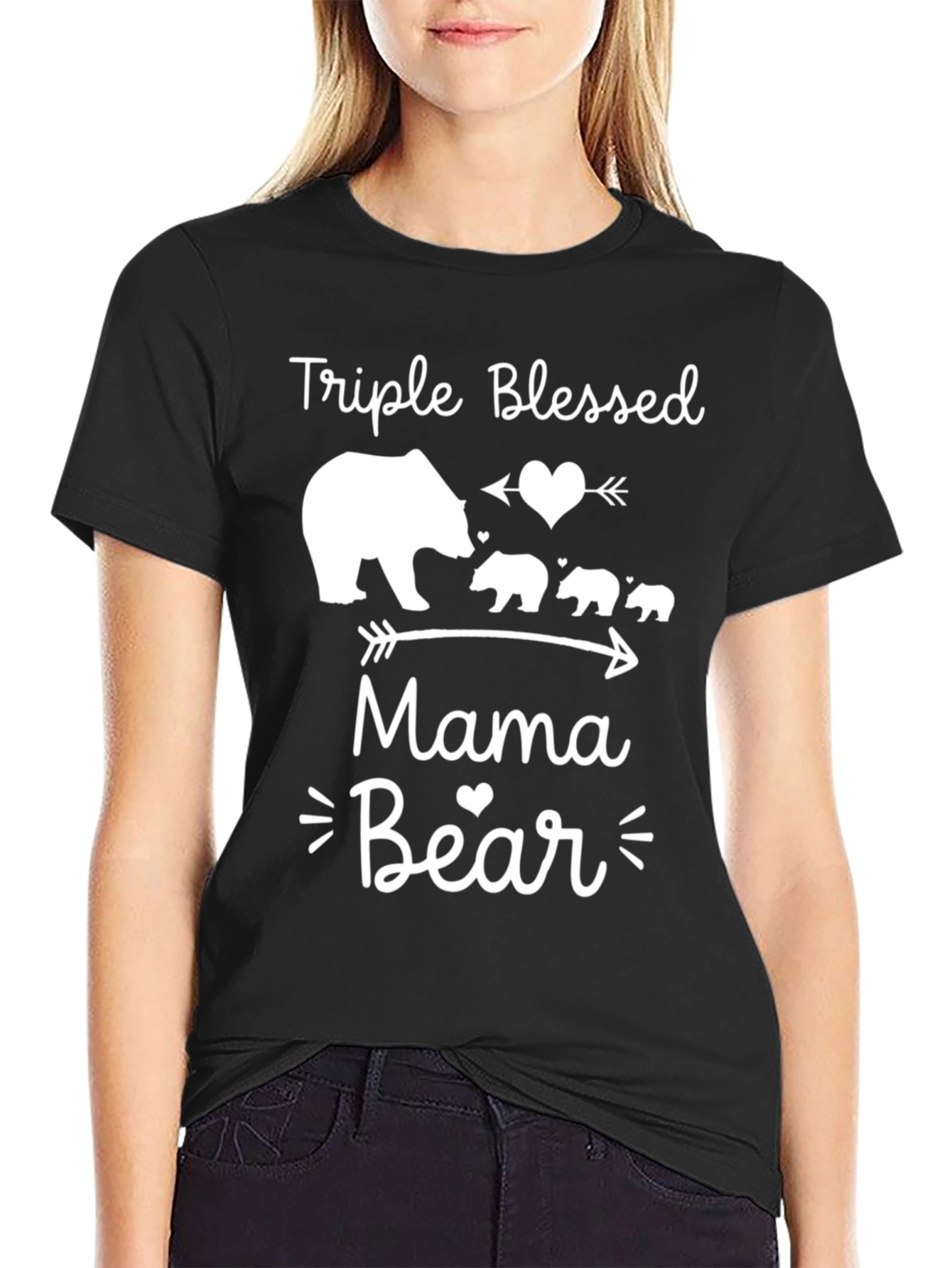 Black Triple Blessed Mama Bear T-Shirt view 2