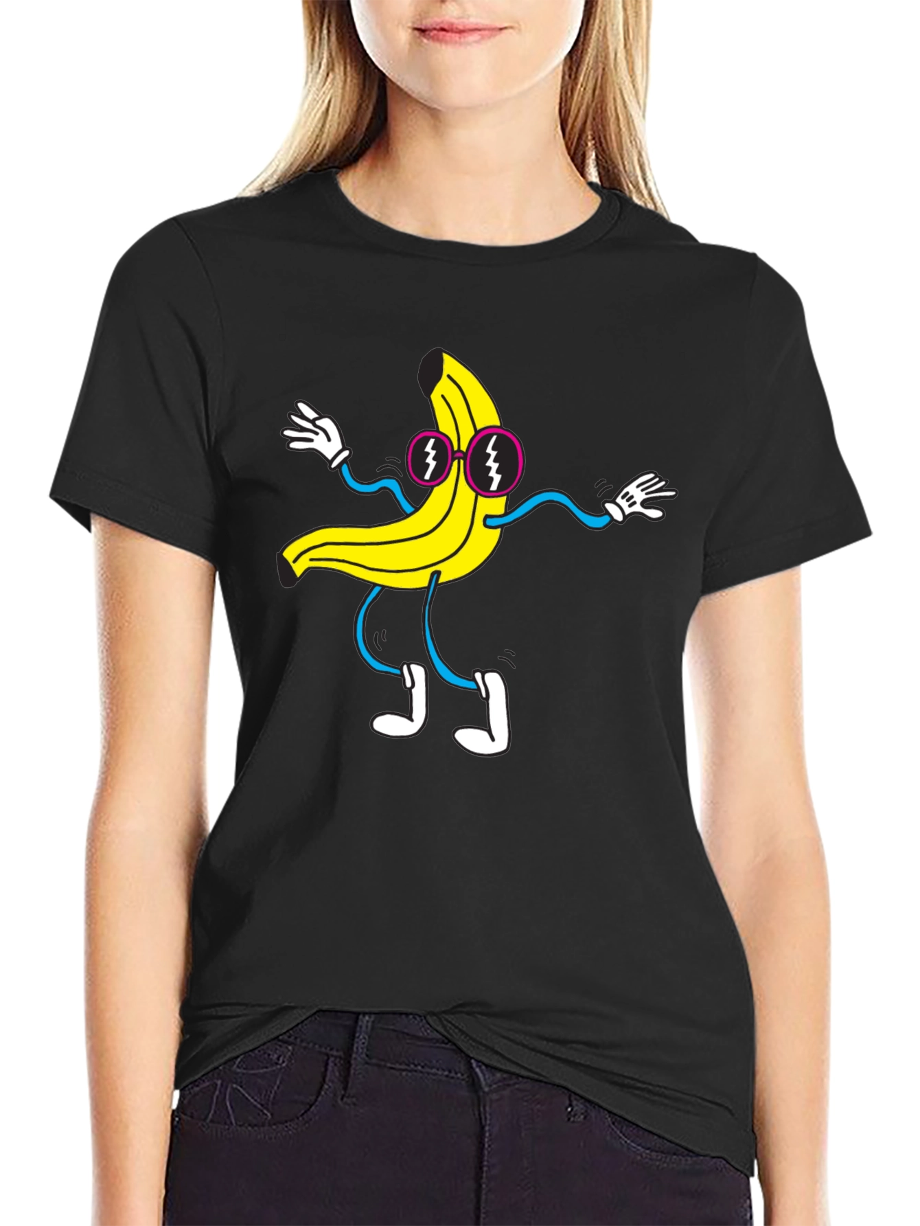 Black Funky Banana Graphic T-Shirt - Black Cotton Tee view 2