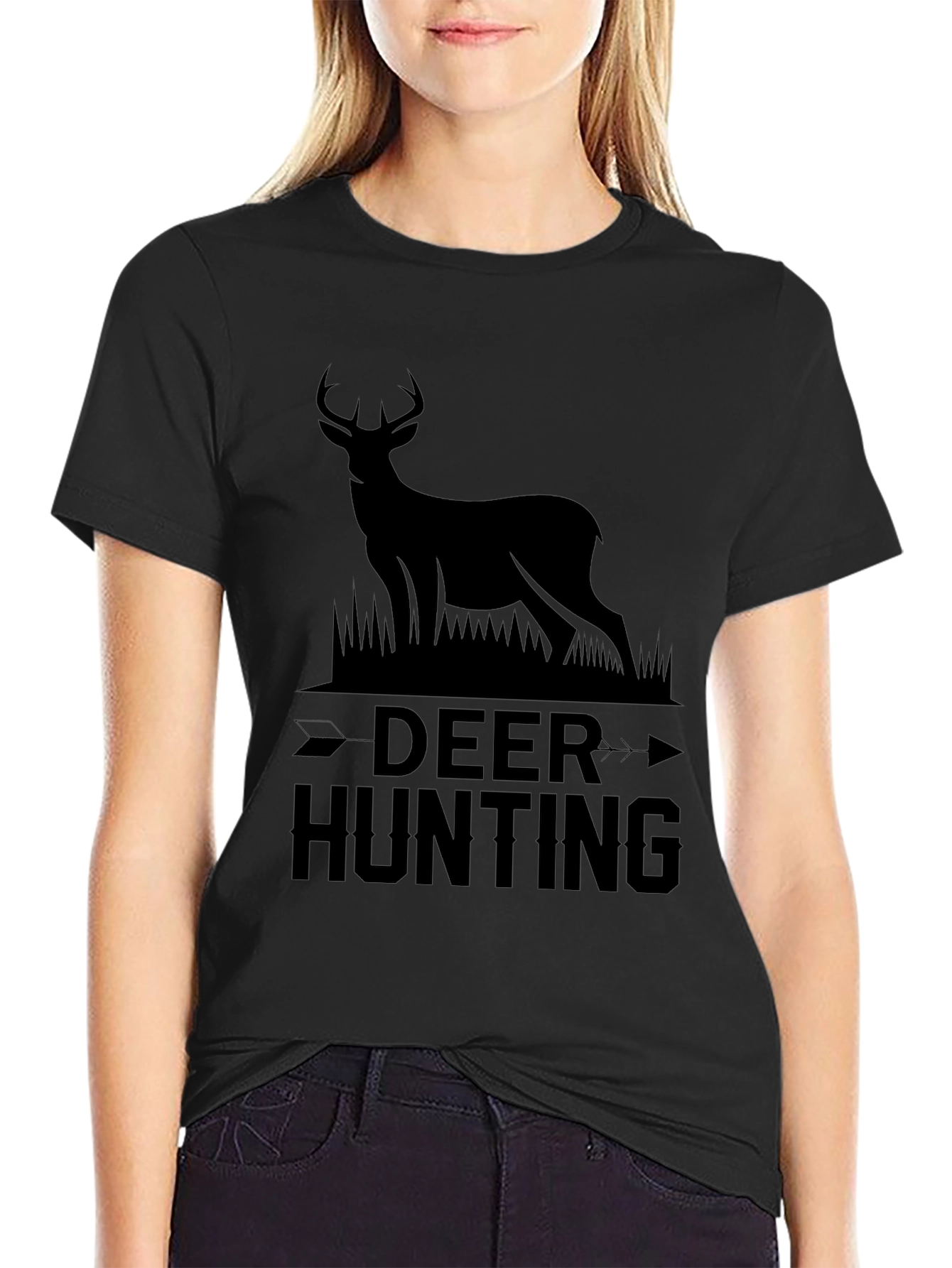 Black Deer Hunting Graphic Tee - Mens Crew Neck view 2