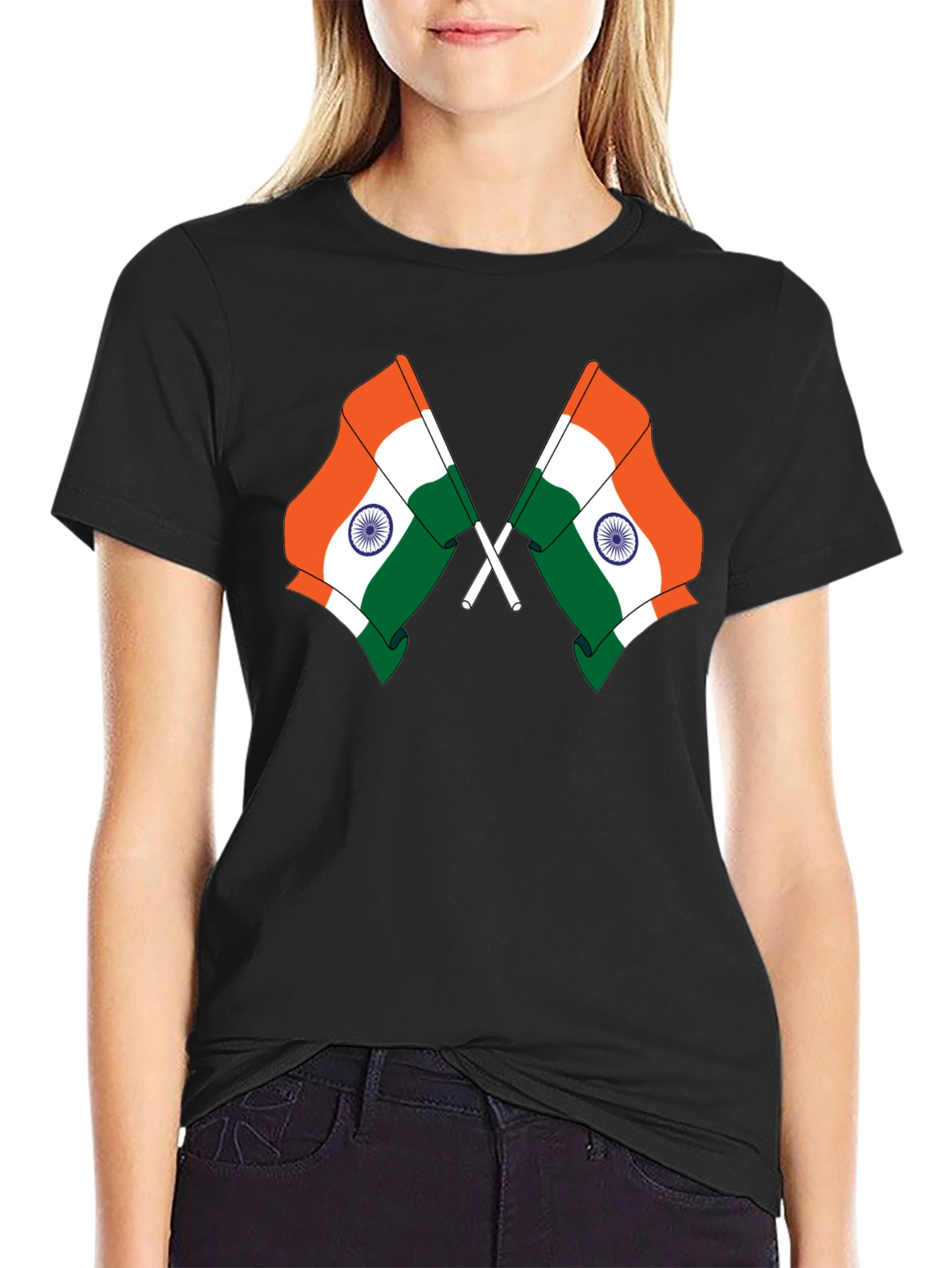 Black Indian Flag Graphic Tee - Black Cotton T-Shirt view 2
