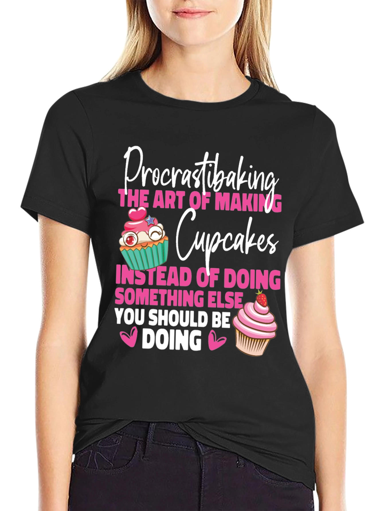 Black Procrastibaking Cupcakes Graphic T-Shirt view 2