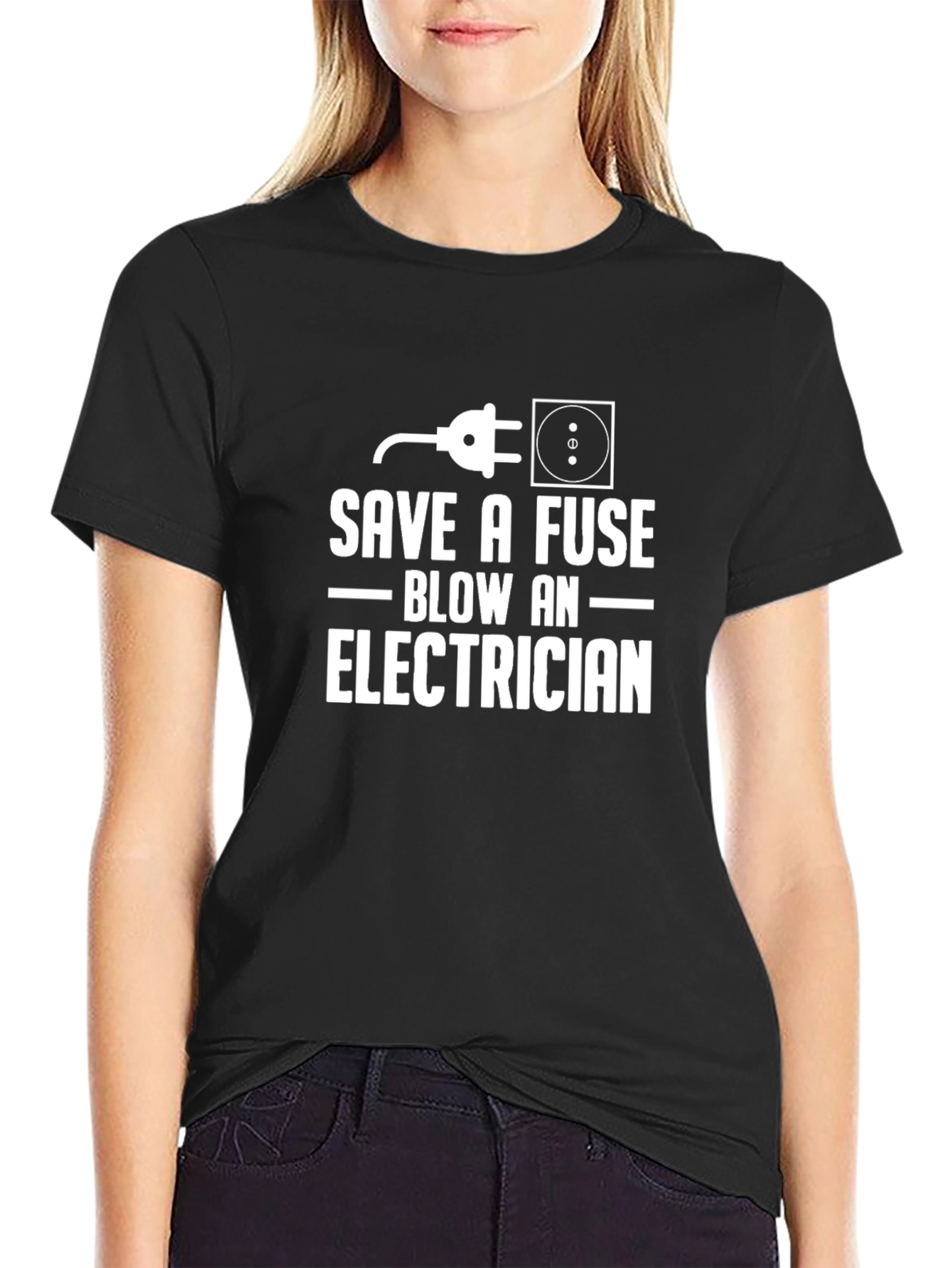 Black Save a Fuse Blow an Electrician Funny Graphic Tee view 2