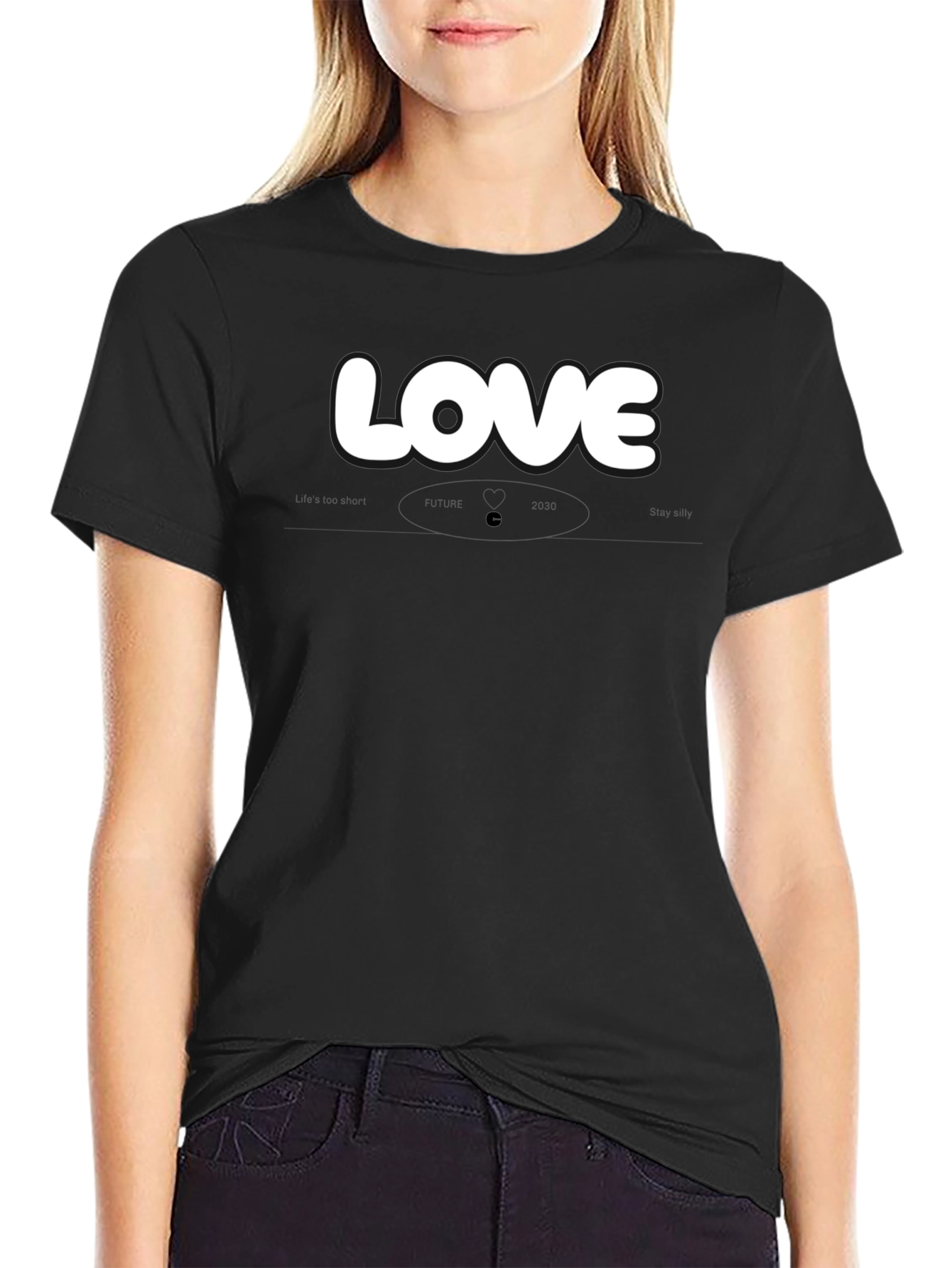 Black Love Graphic Black Crew Neck T-Shirt view 2