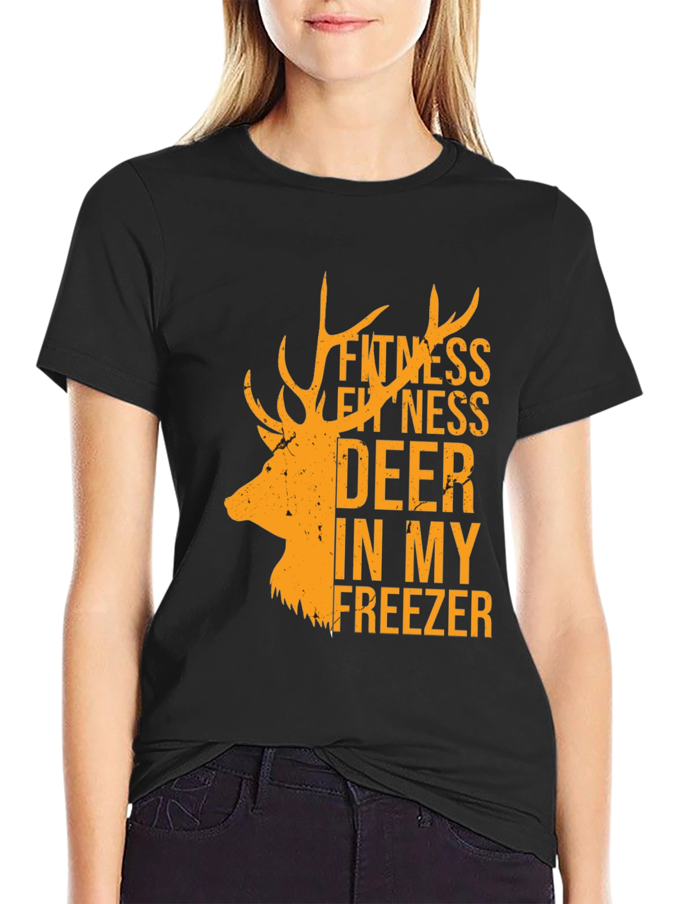 Black Fitness Deer In My Freezer Black T-Shirt view 2