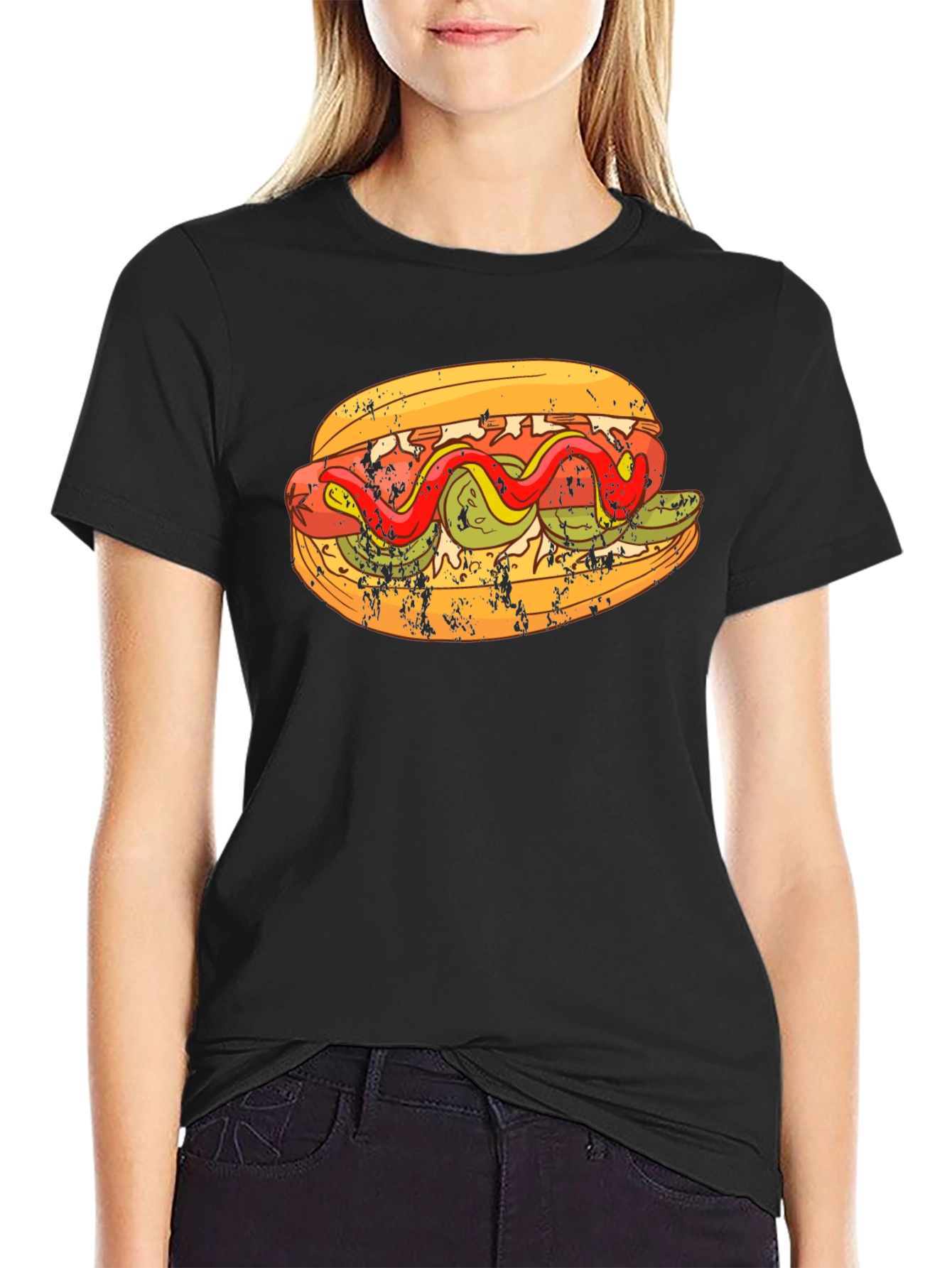 Black Hot Dog Graphic T-Shirt - Foodie Fashion Tee view 2