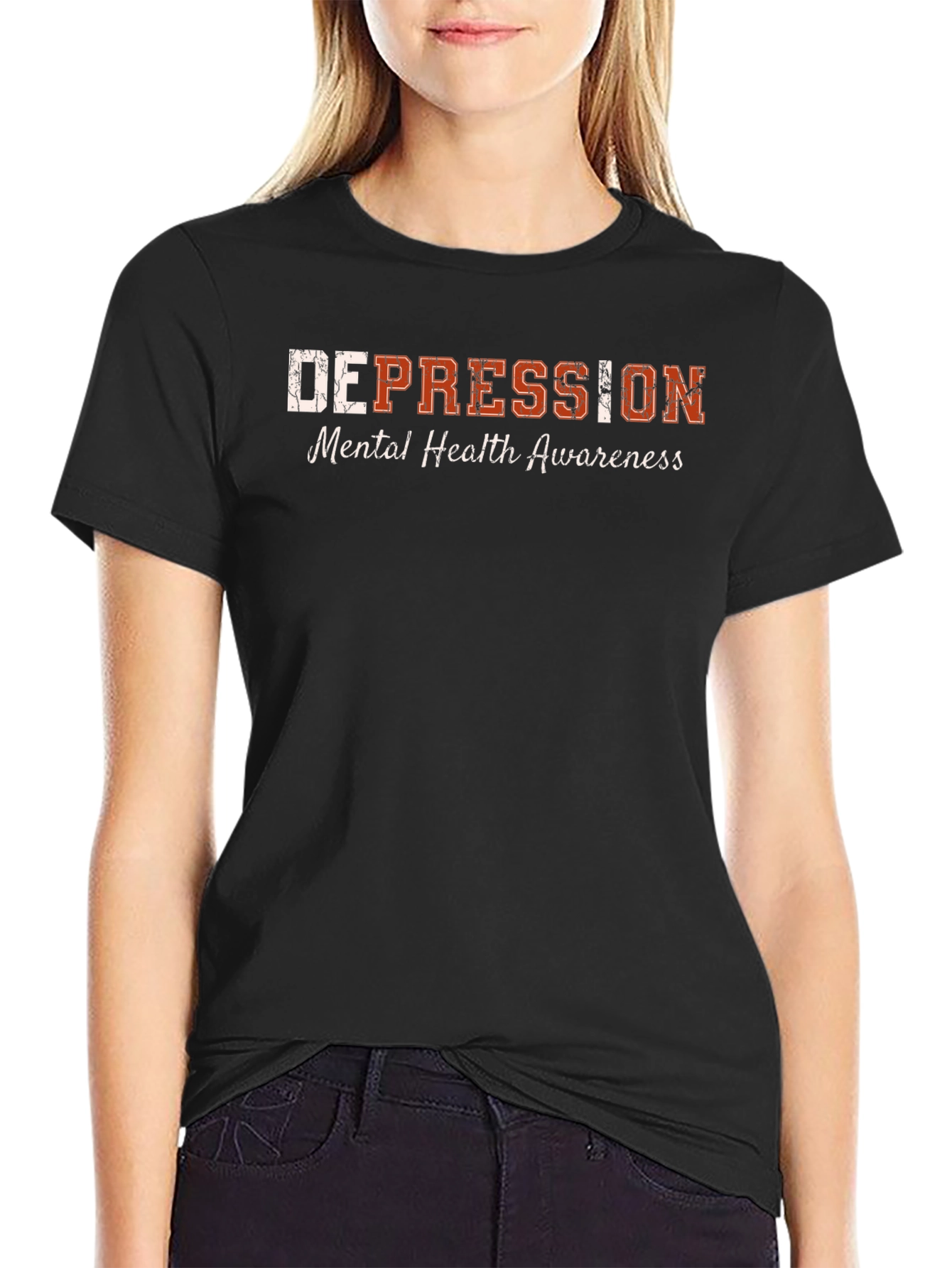 Black Depression Mental Health Awareness Graphic T-Shirt view 2