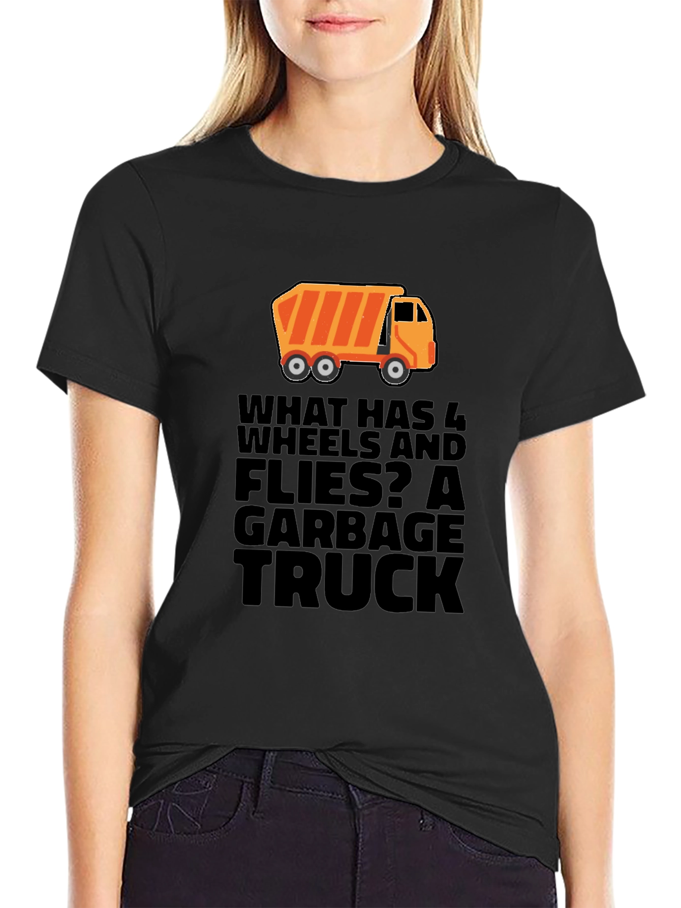 Black Garbage Truck Riddle Graphic T-Shirt - Black view 2