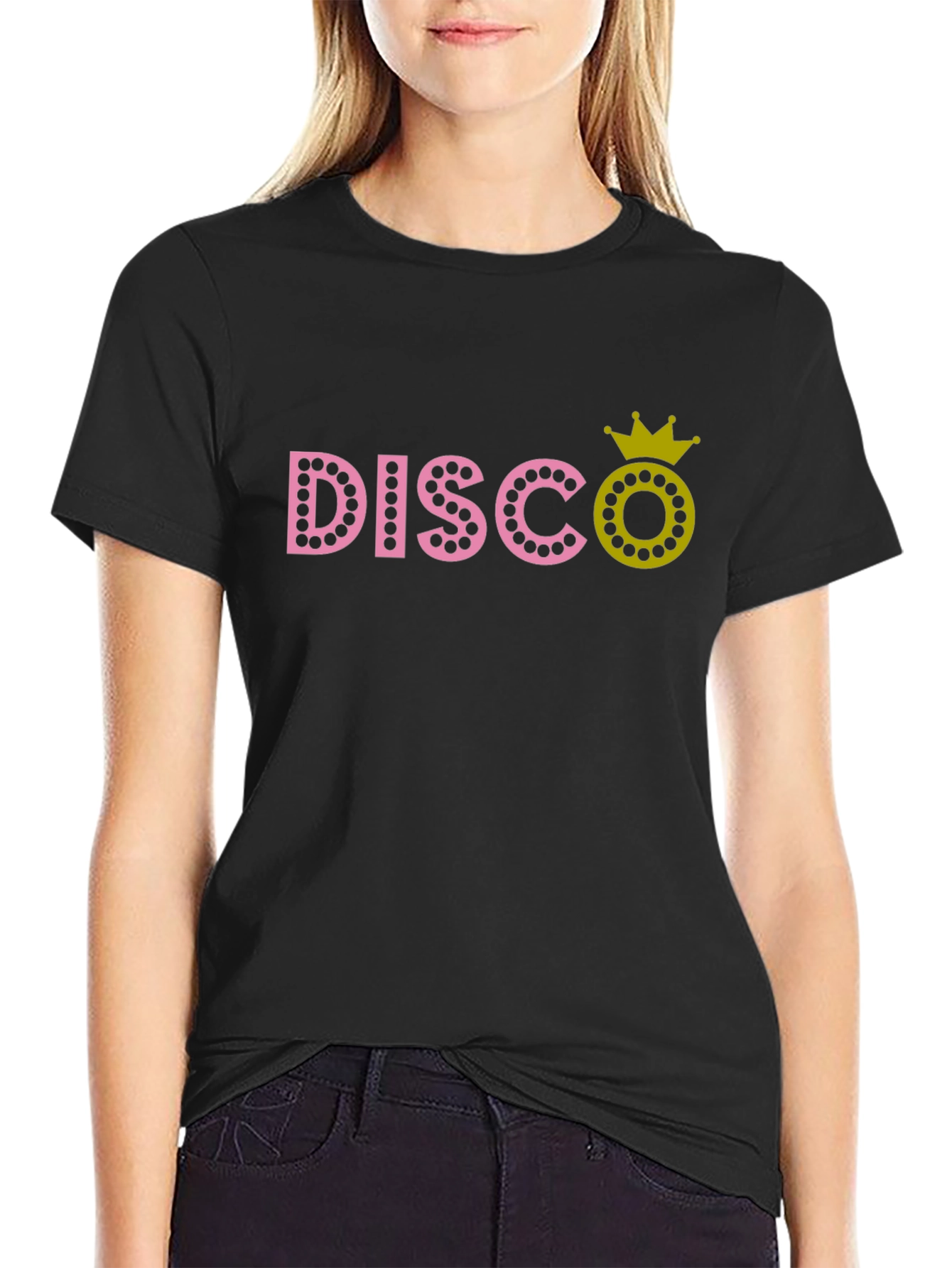 Black Disco Queen Crown Graphic Black T-Shirt view 2