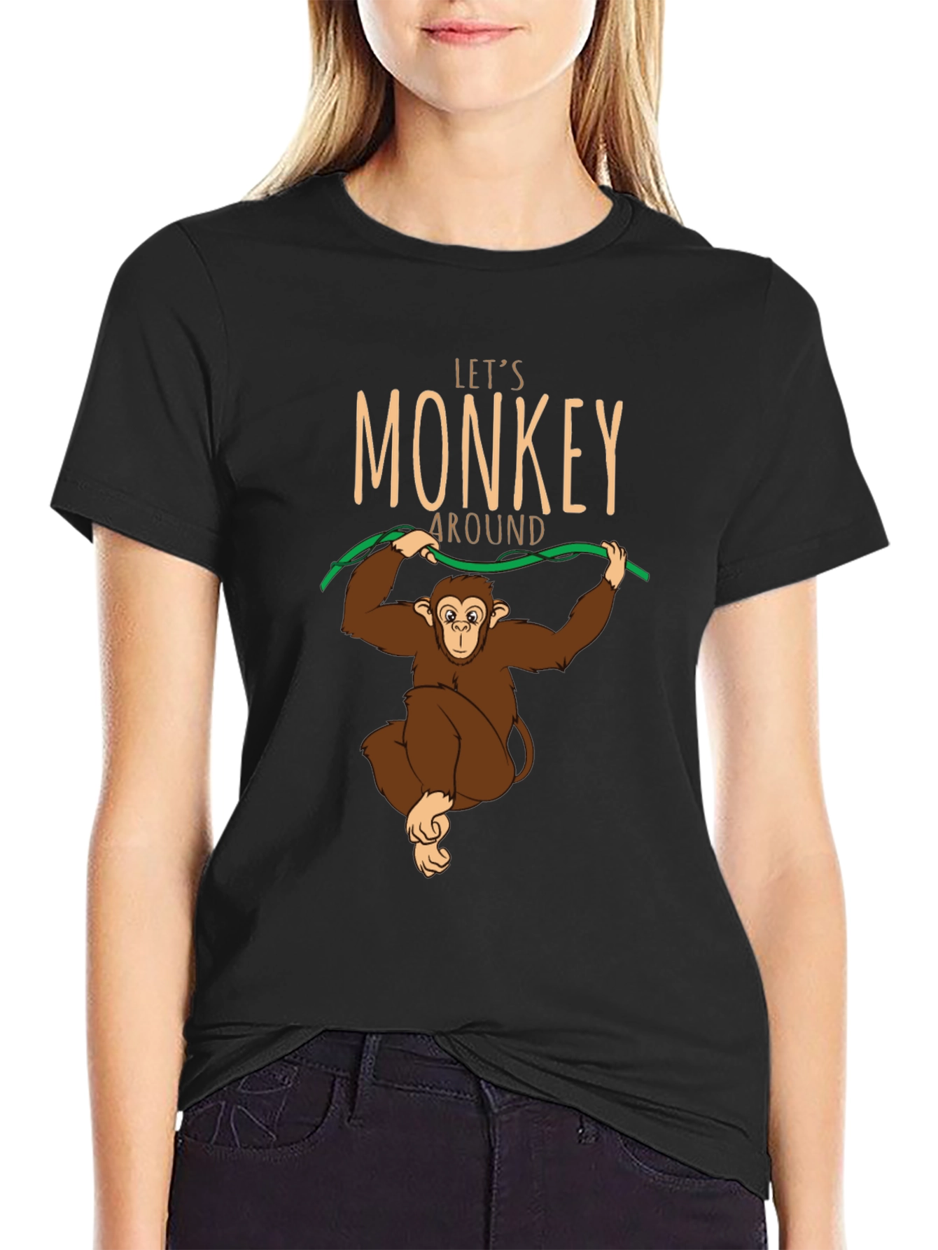 Black Let's Monkey Around T-Shirt - Fun Graphic Tee view 2