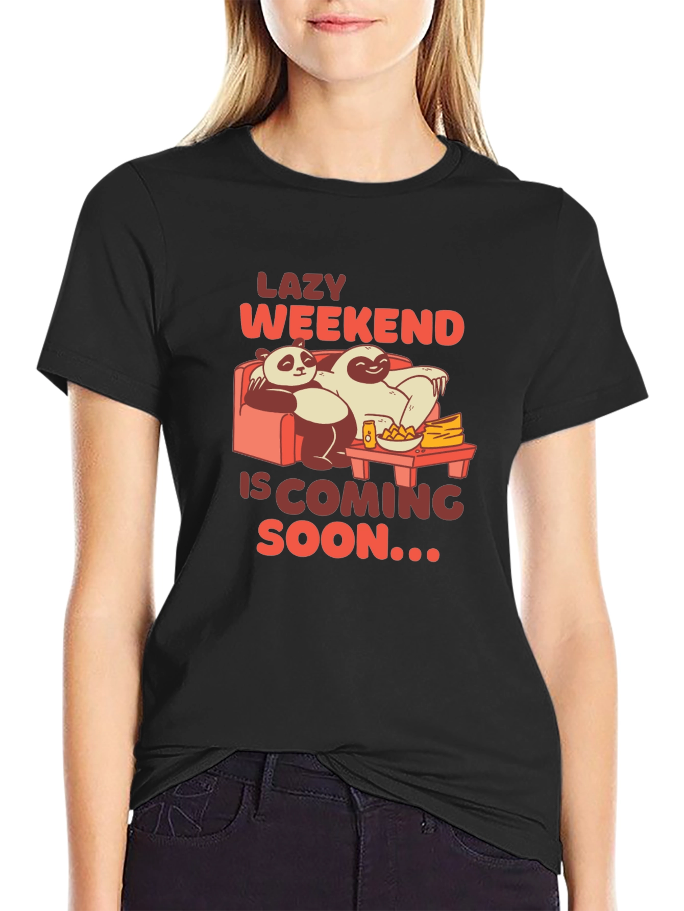 Black Lazy Weekend T-Shirt: Panda & Sloth Edition view 2