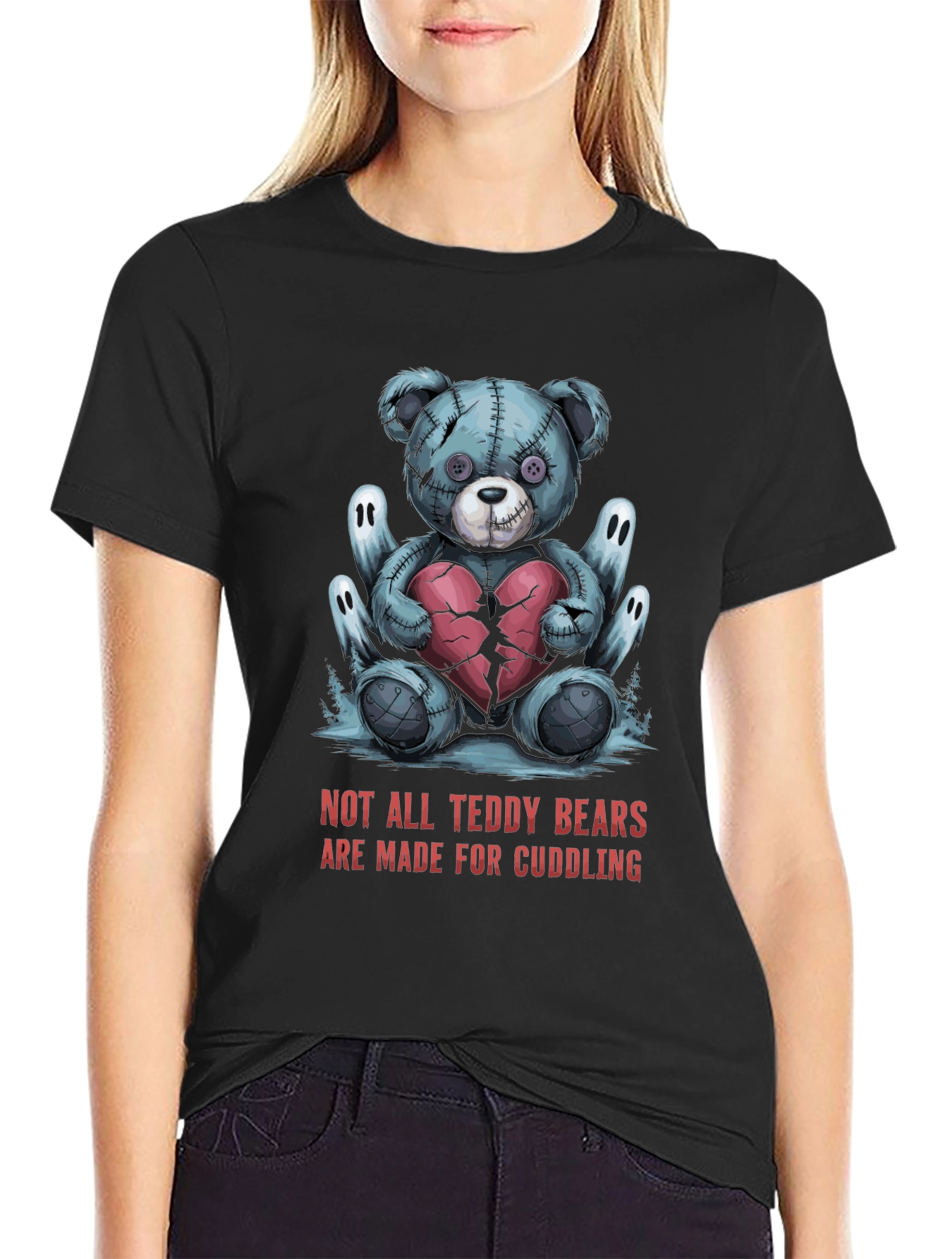 Black Creepy Teddy Bear Graphic Tee - Not for Cuddling! view 2