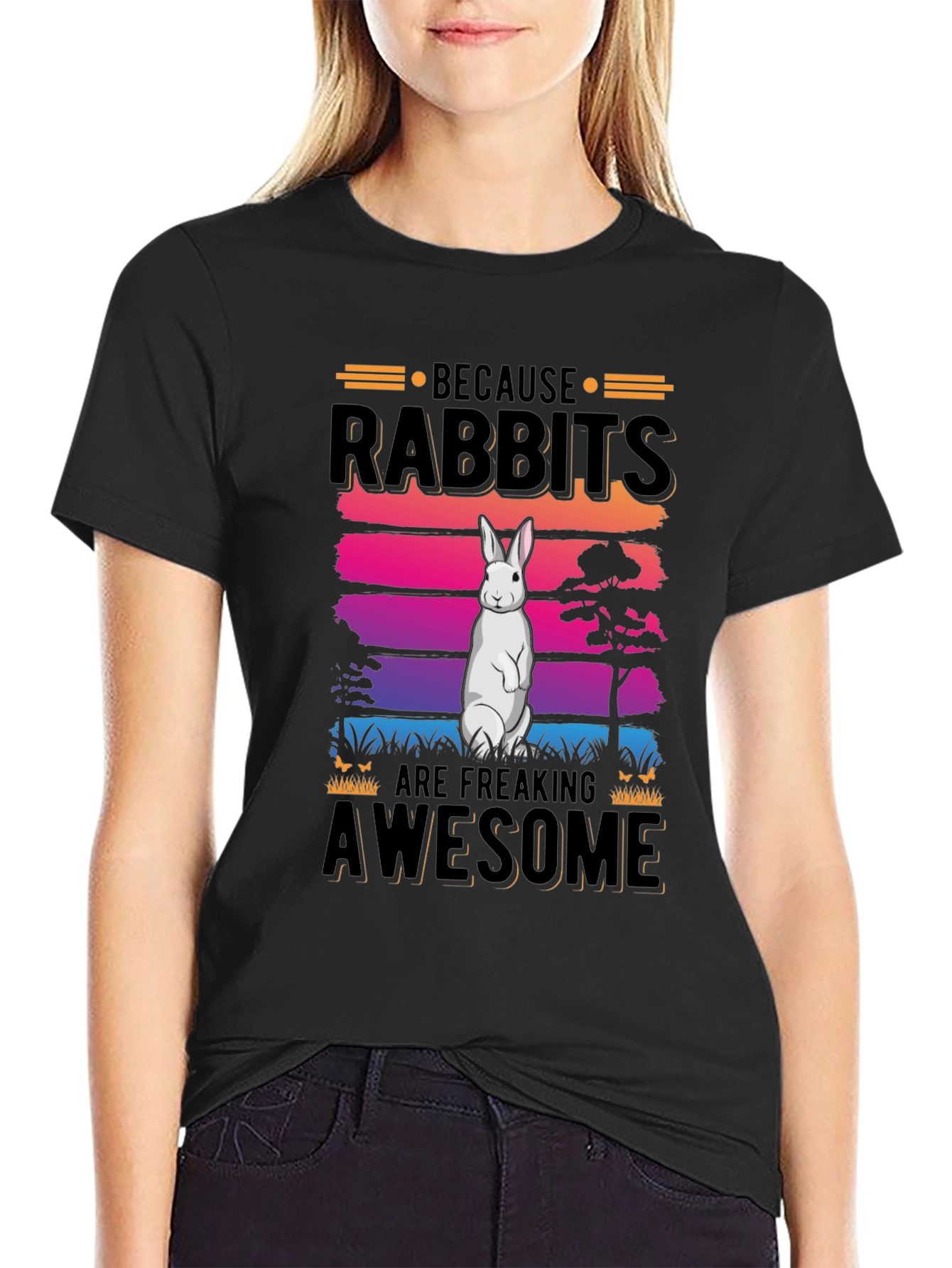 Black Rabbit Lover T-Shirt - Because Rabbits are Freaking Awesome view 2
