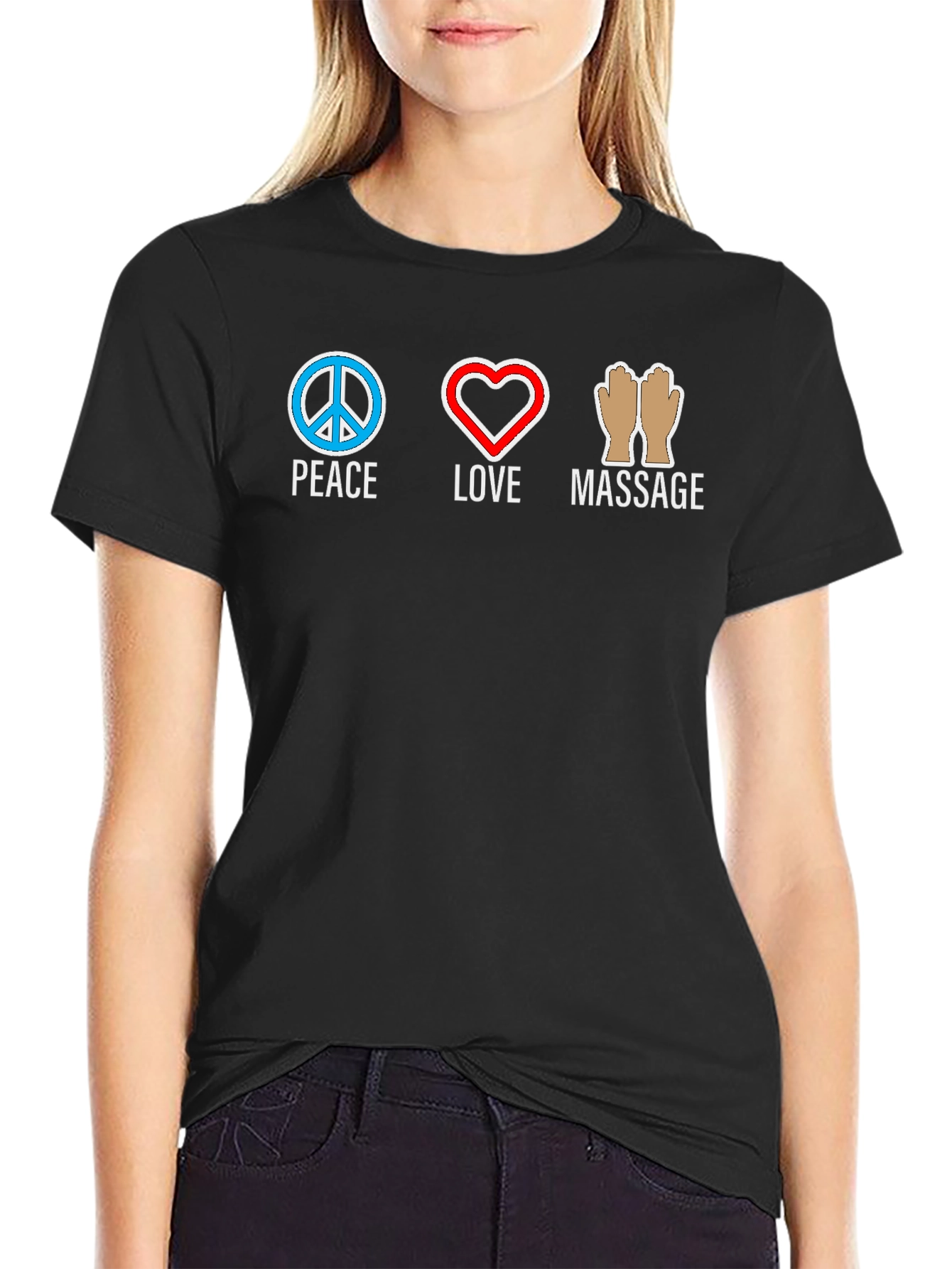 Black Peace Love Massage Graphic T-Shirt view 2