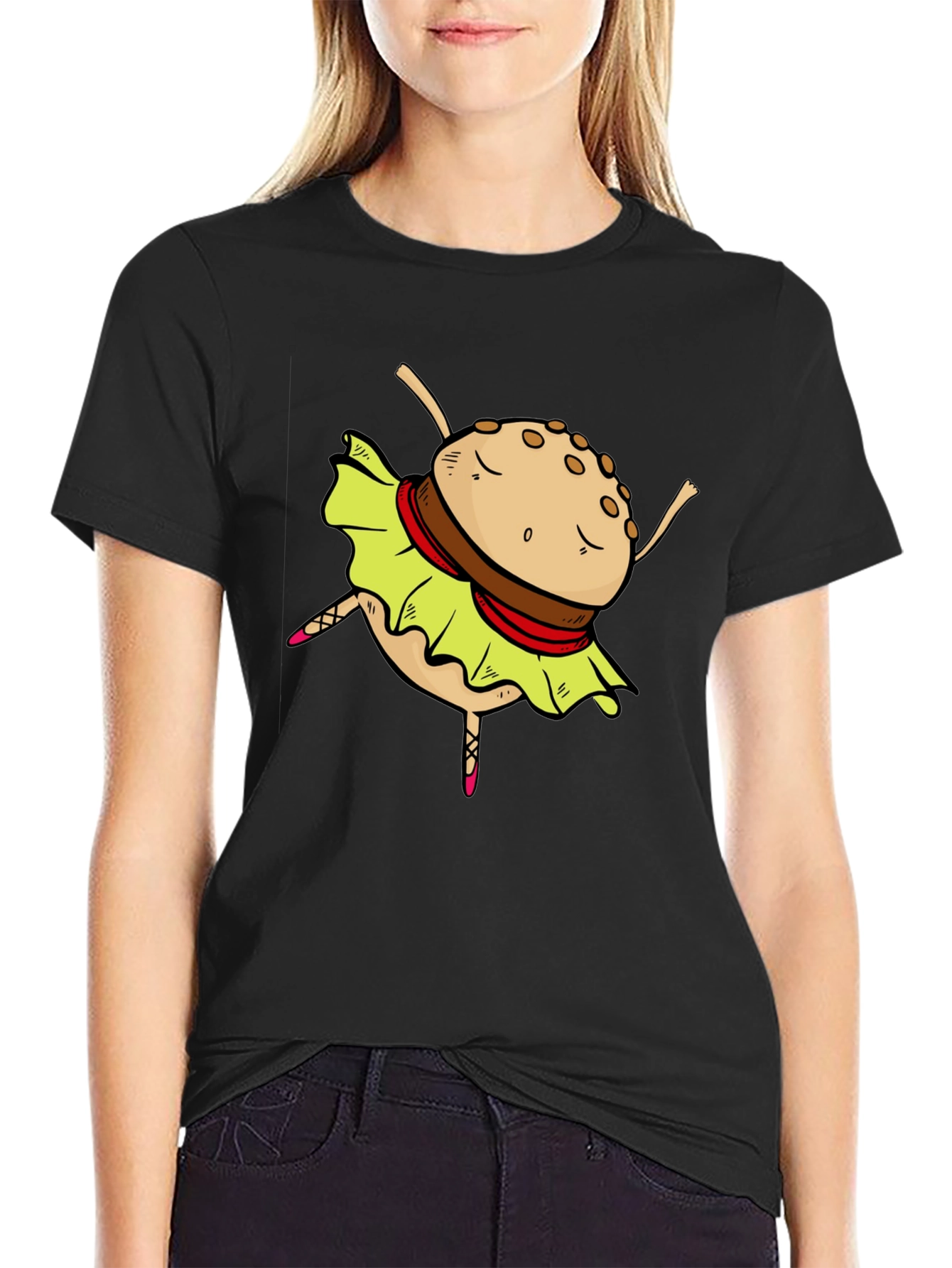 Black Burger Ballerina Graphic T-Shirt view 2