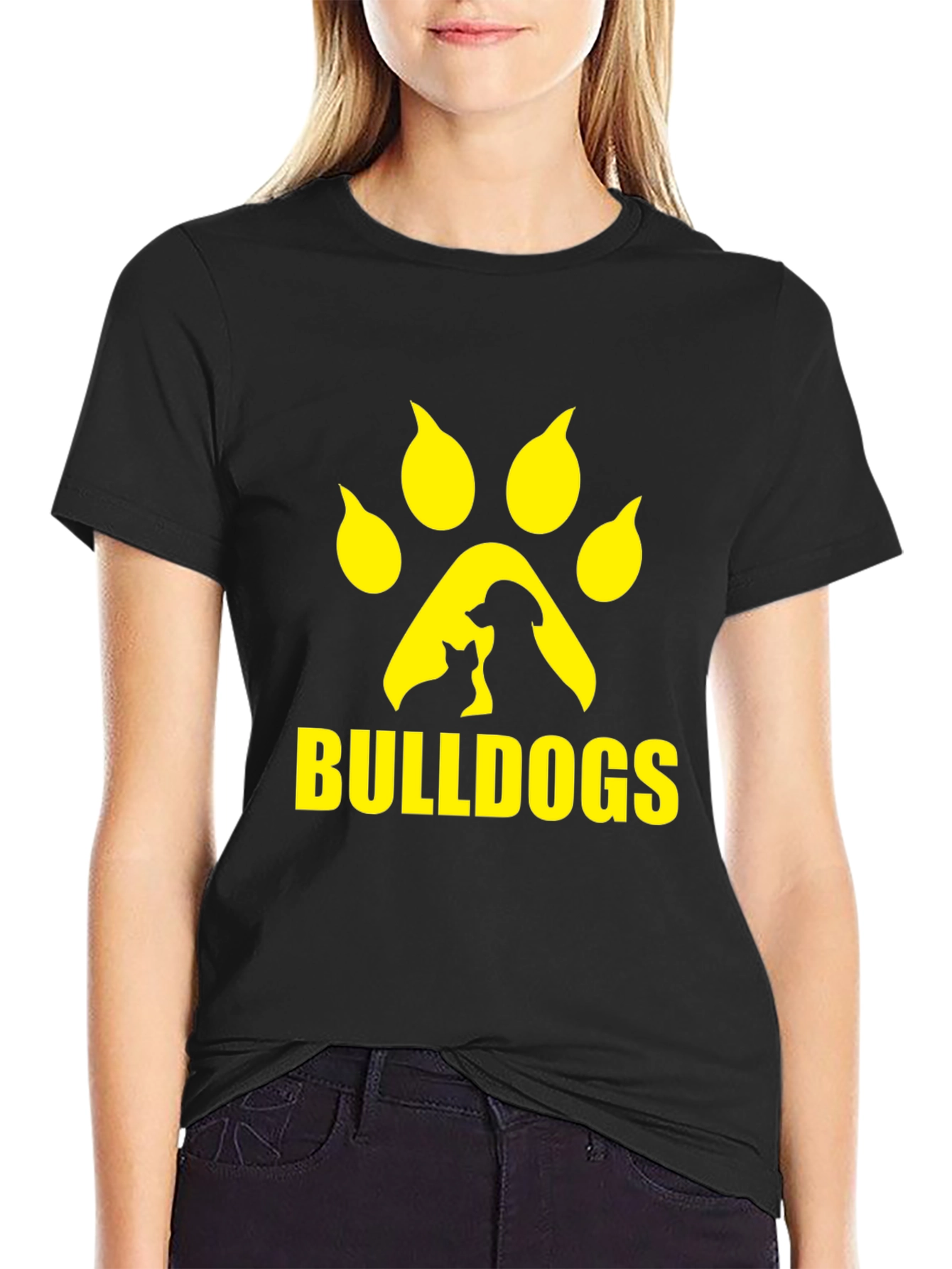 Black Bulldogs Paw Print Graphic T-Shirt - Black view 2