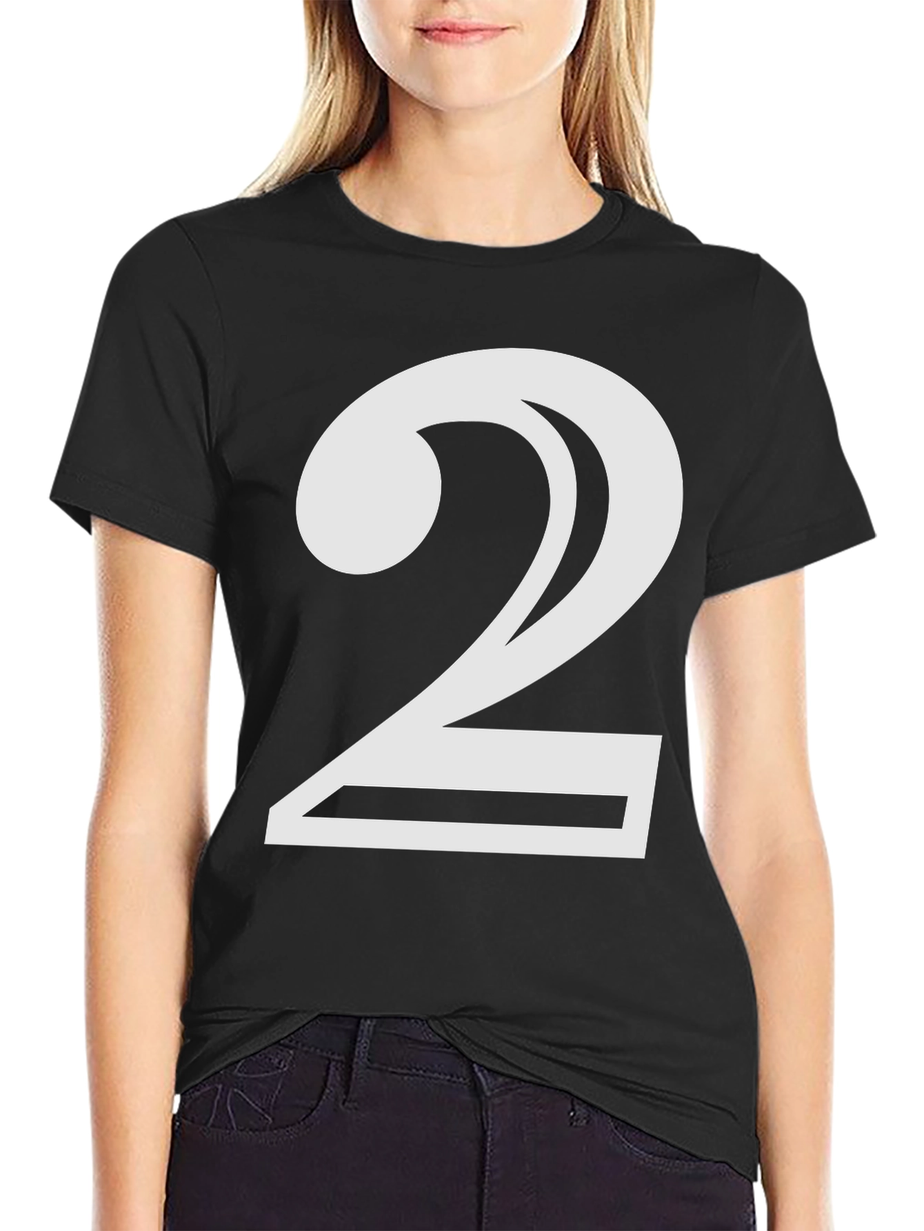 Black Bold Number 2 Graphic Tee - Black Cotton Blend view 2