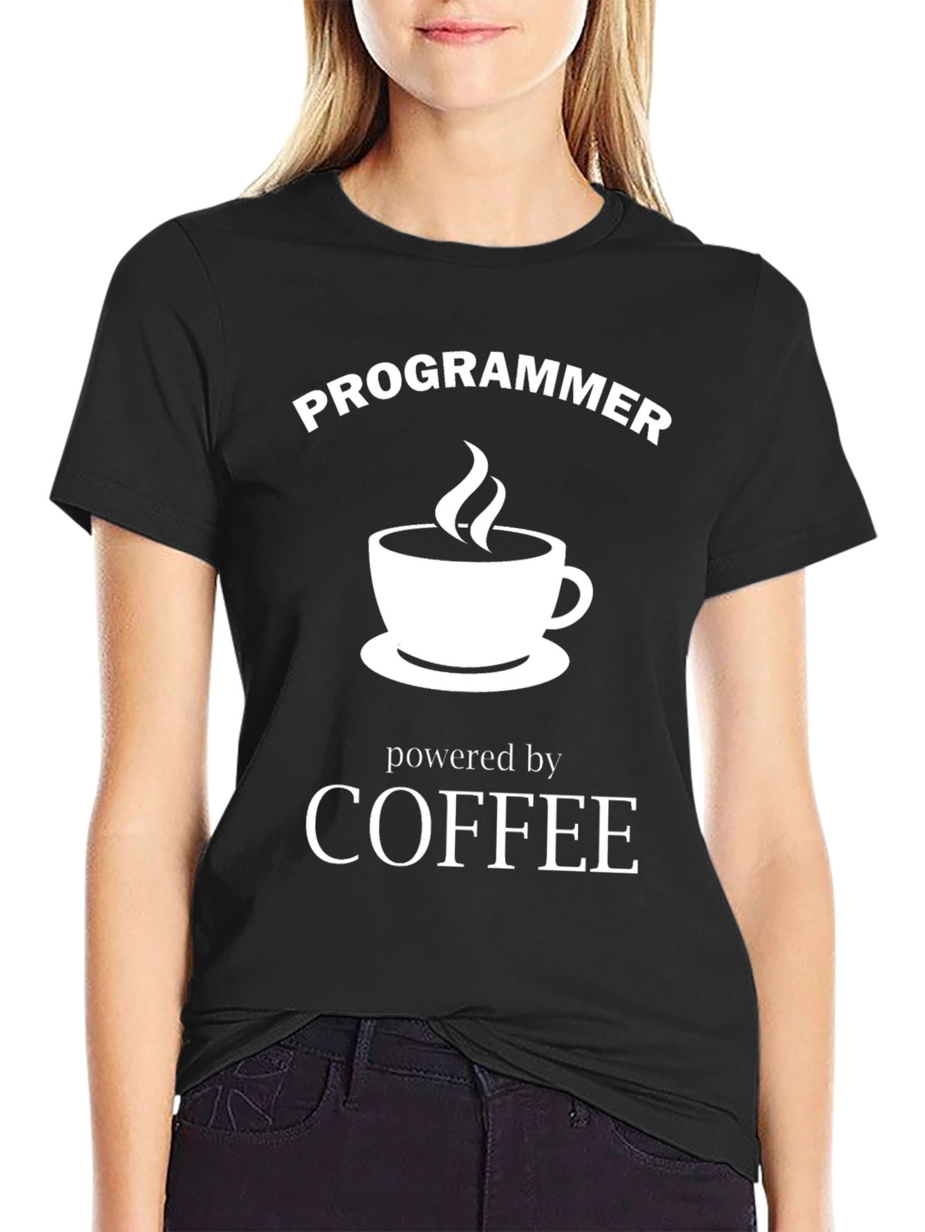 Black Programmer Powered by Coffee Black T-Shirt view 2