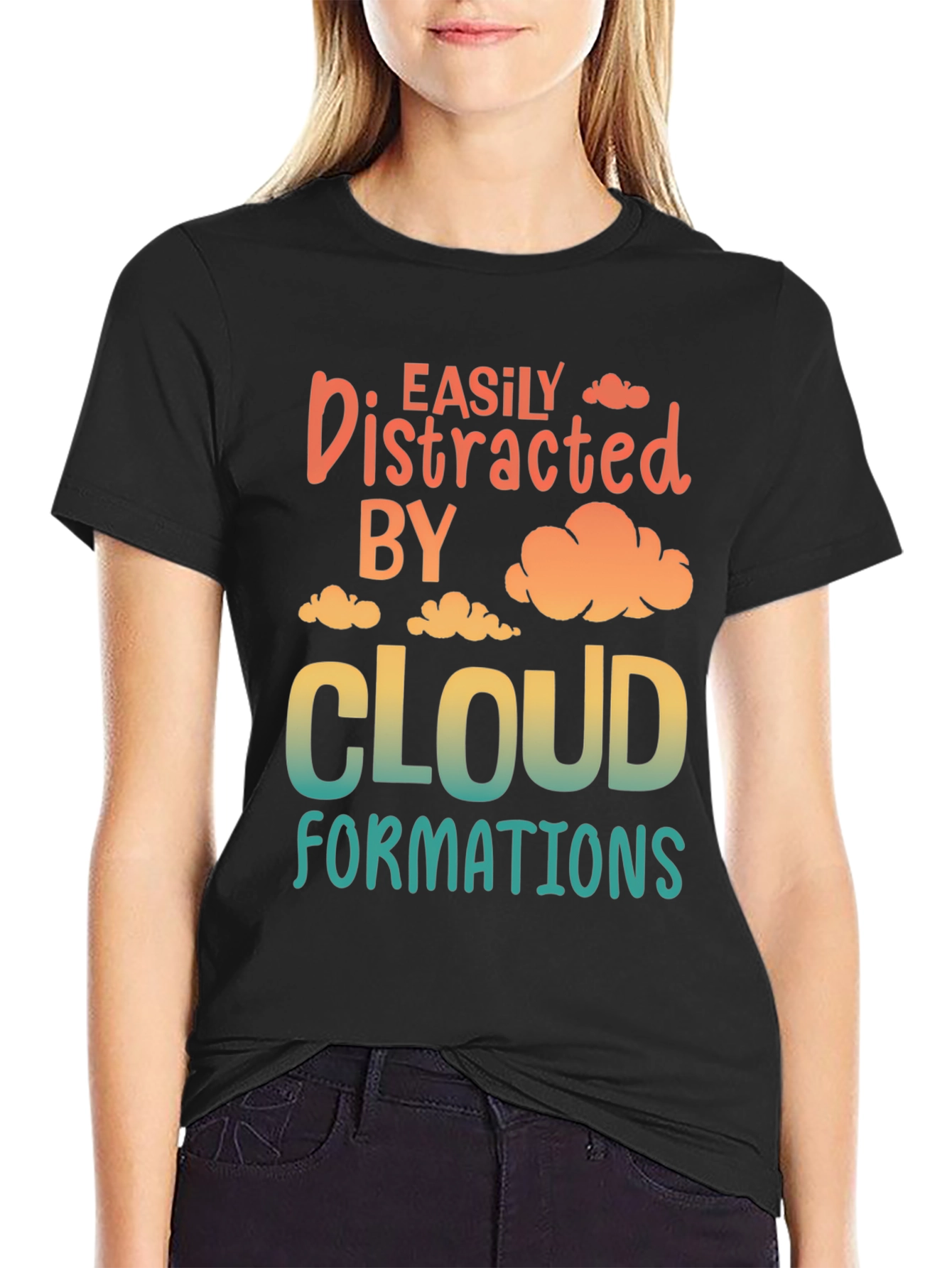 Black Easily Distracted By Cloud Formations T-Shirt view 2