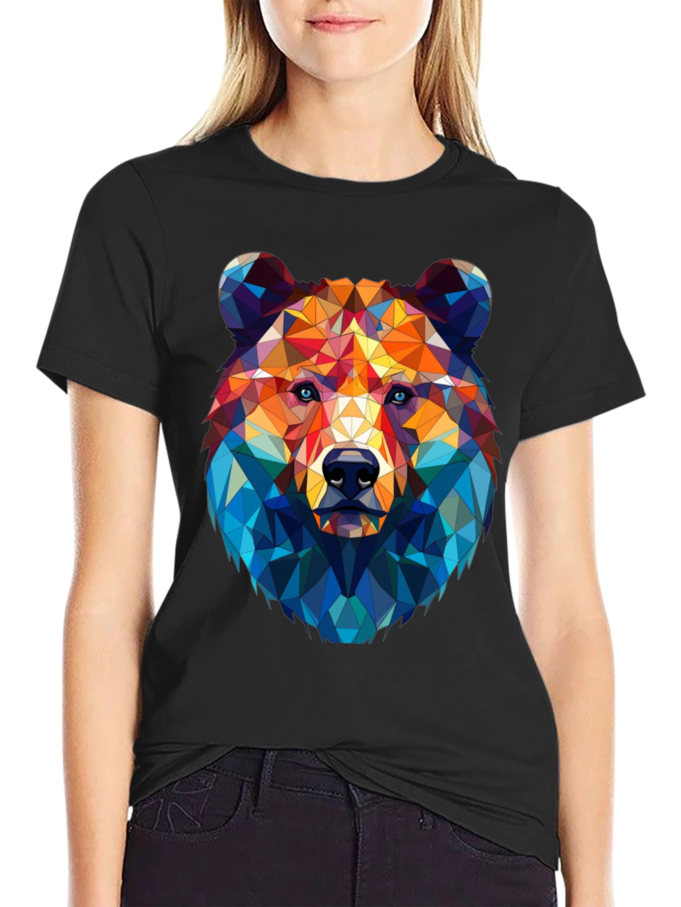 Black Geometric Bear Graphic Tee - Modern Style view 2