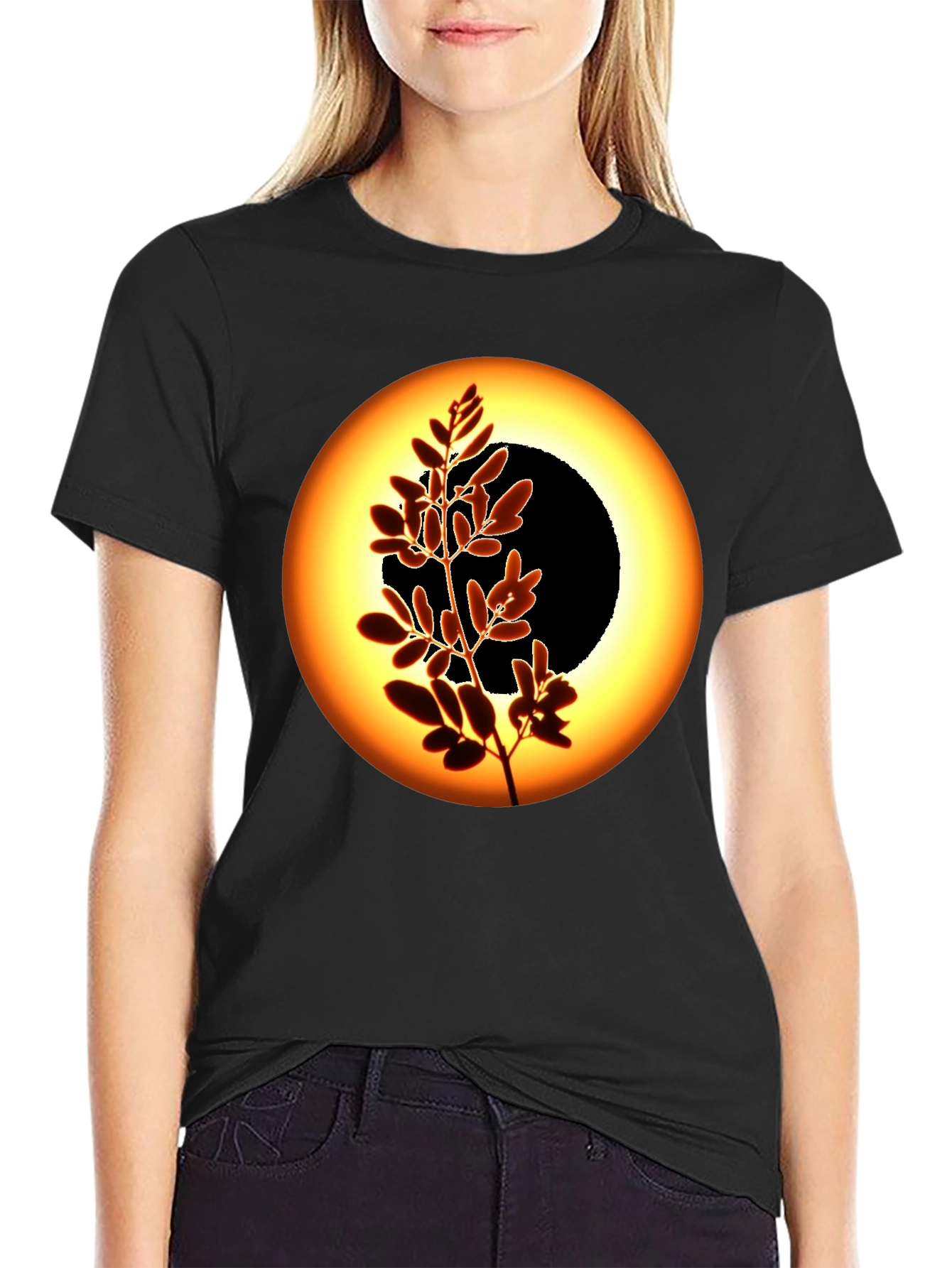 Black Eclipse Tree Graphic Tee - Black Cotton Blend view 2