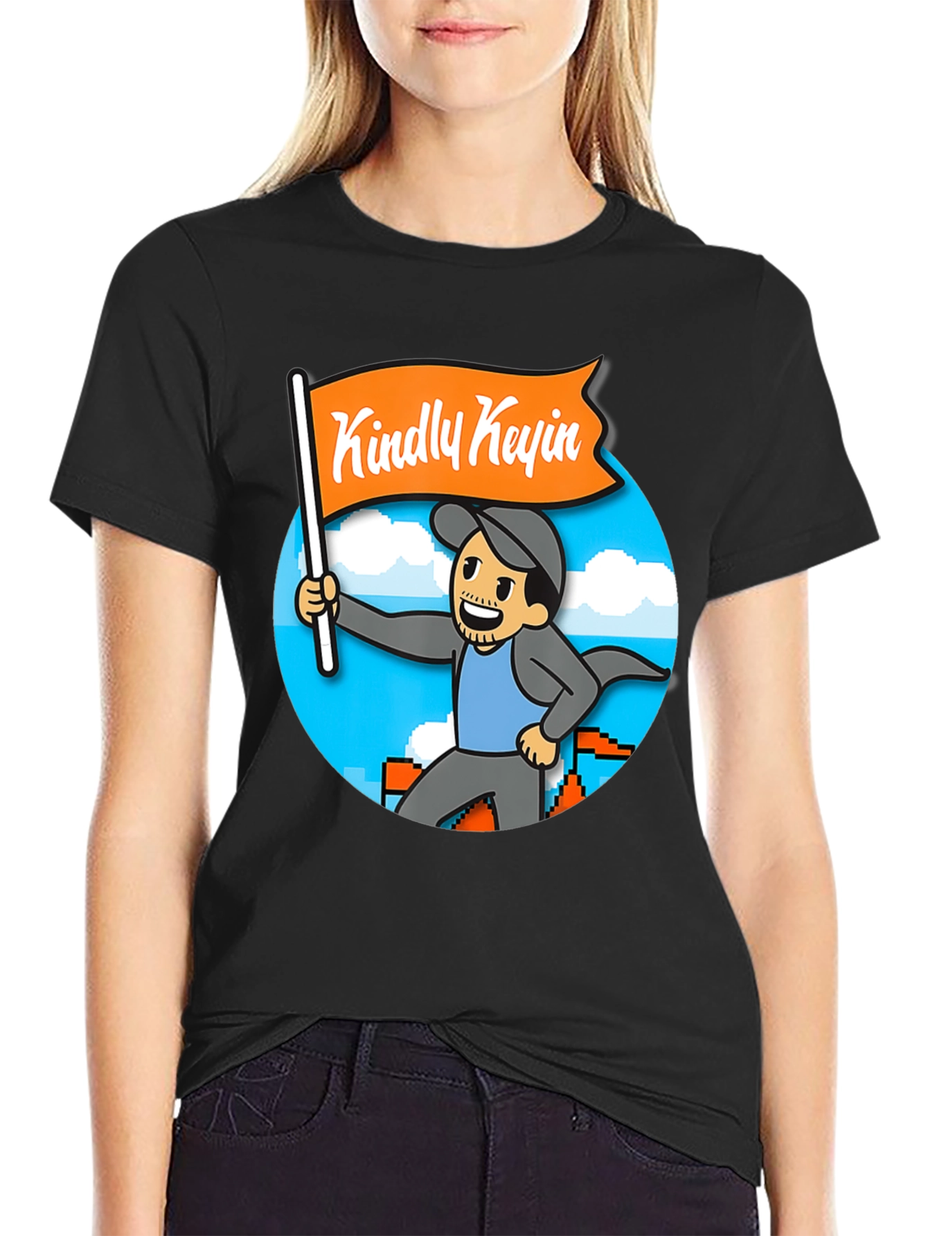 Black Kindly Kevin T-Shirt - Gamer Cartoon Style view 2