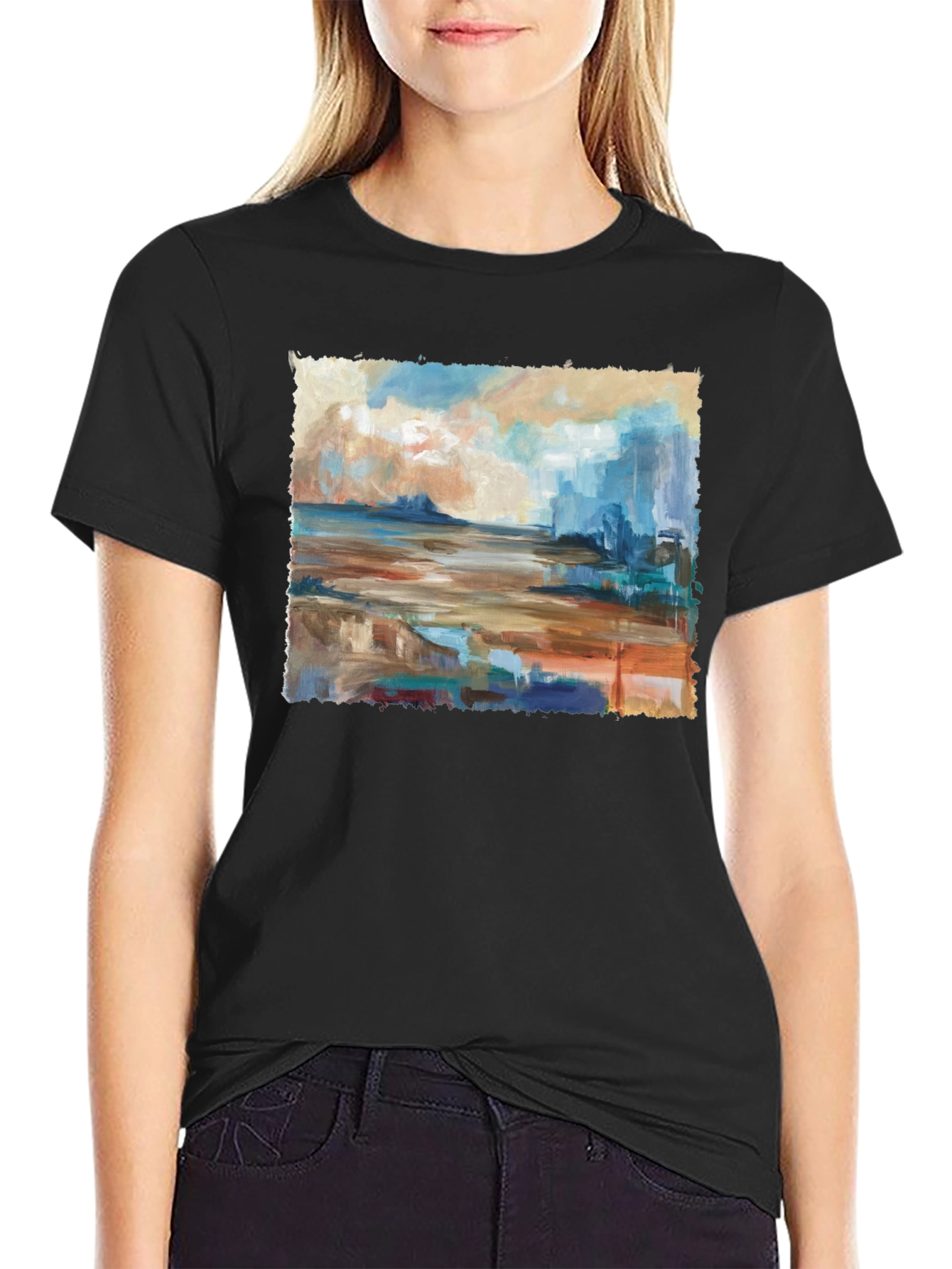 Black Abstract Seascape Graphic Tee view 2