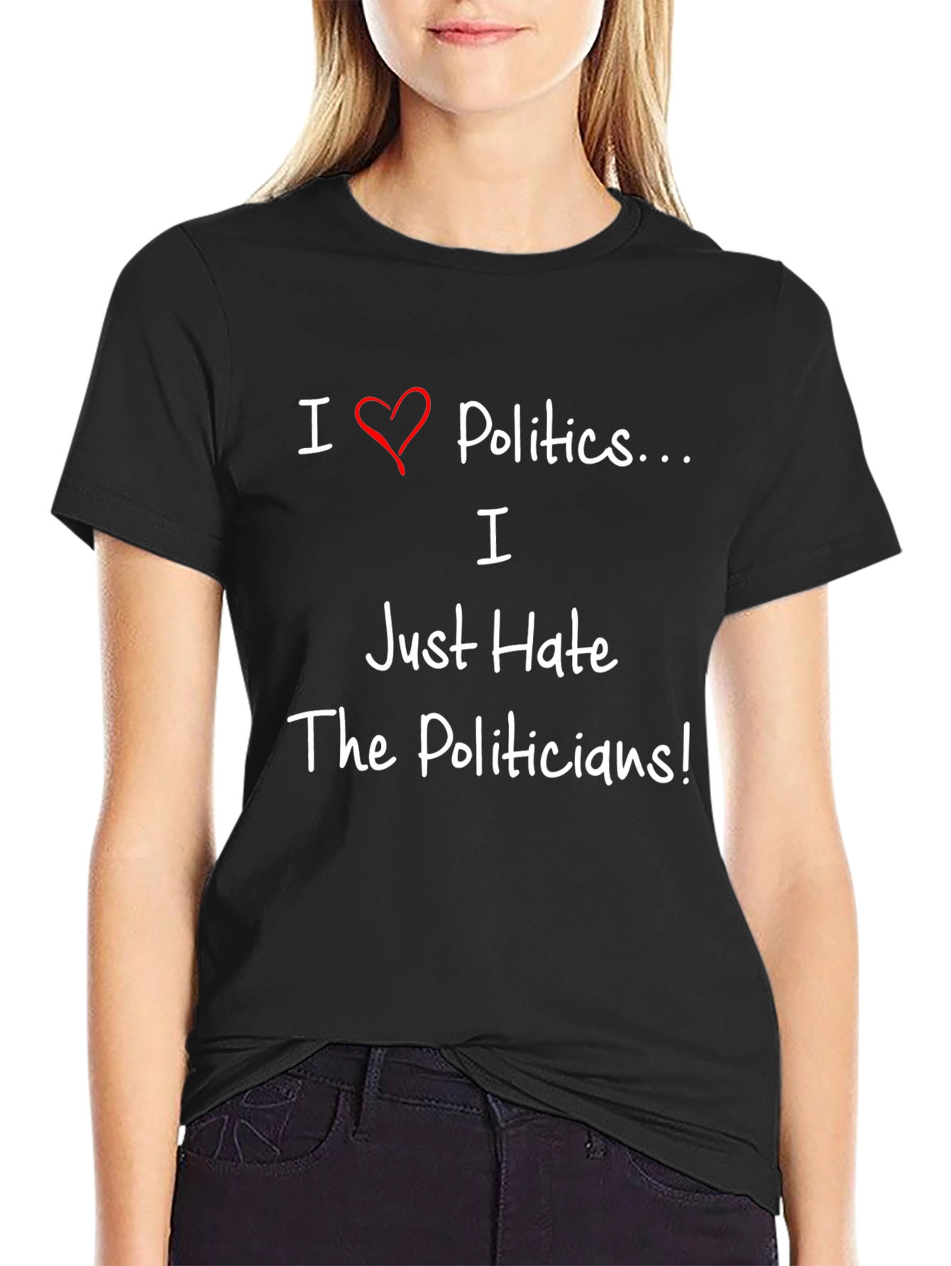 Black I Love Politics Graphic Tee - Sarcastic Humor T-Shirt view 2