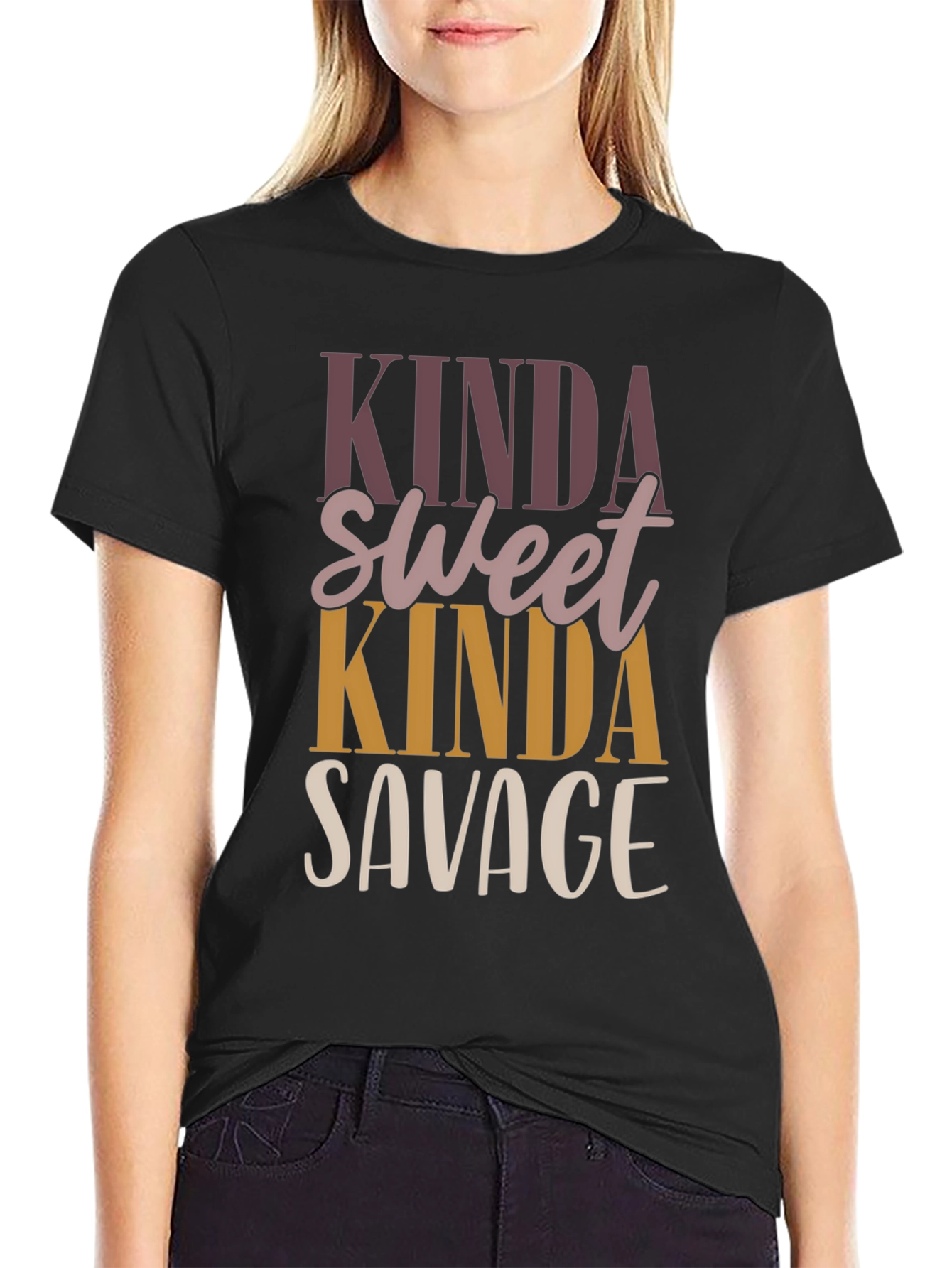 Black Kinda Sweet Kinda Savage Graphic Tee - Trendy Casual Top view 2