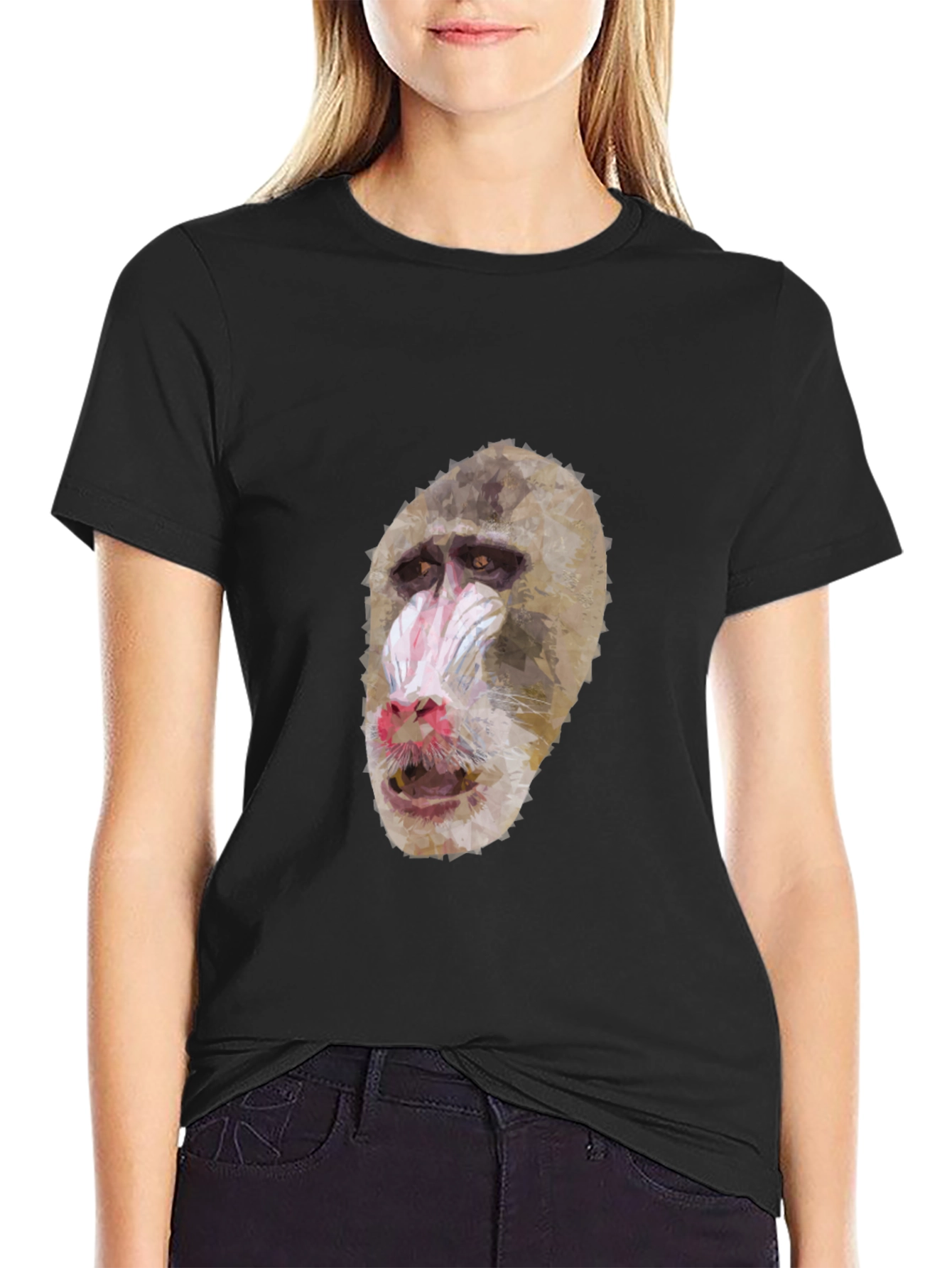 Black Mandrill Monkey Graphic T-Shirt - Unique Animal Tee view 2