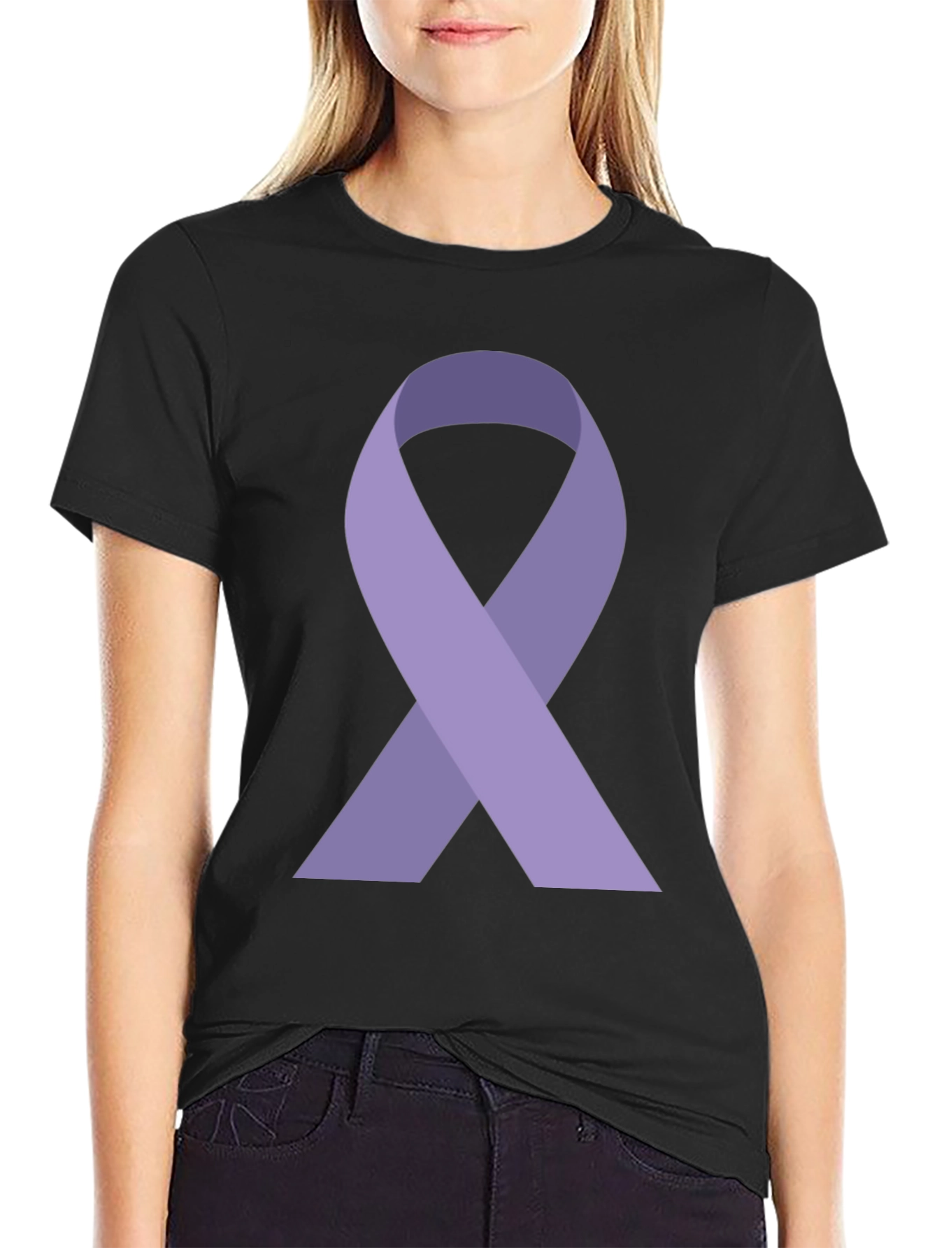 Black Purple Ribbon Awareness Graphic Tee - Unisex view 2
