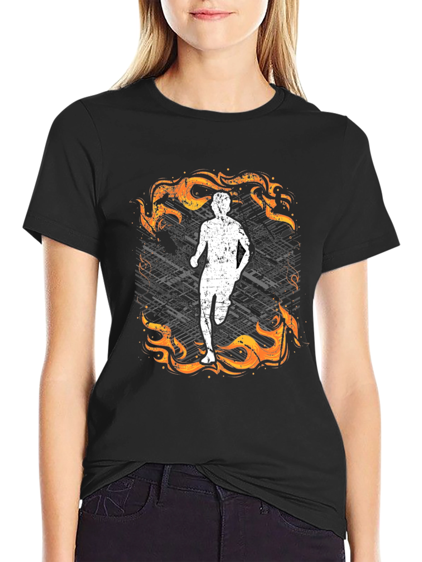 Black Runner in Flames Graphic T-Shirt view 2