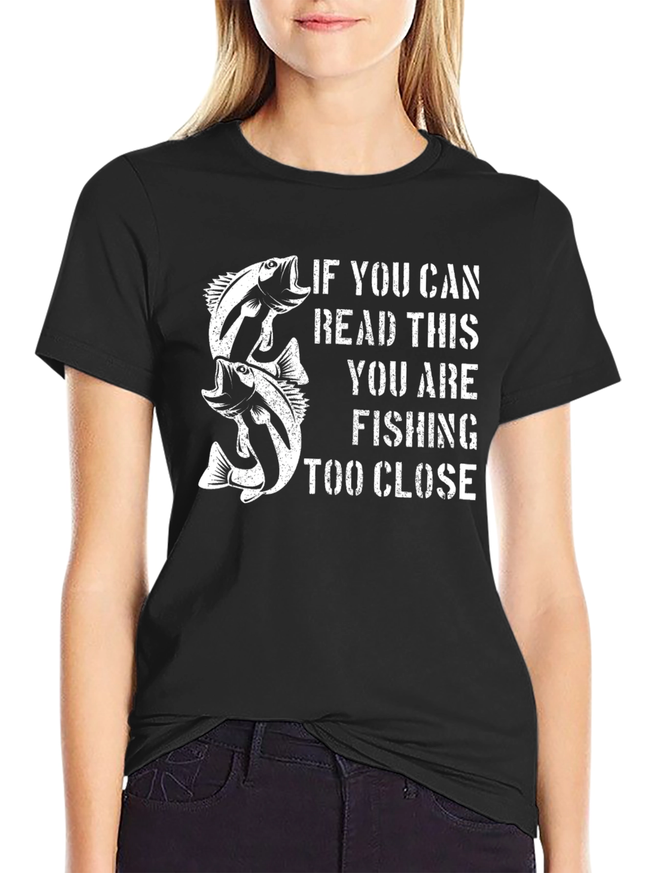 Black Funny Fishing T-Shirt: If You Can Read This view 2